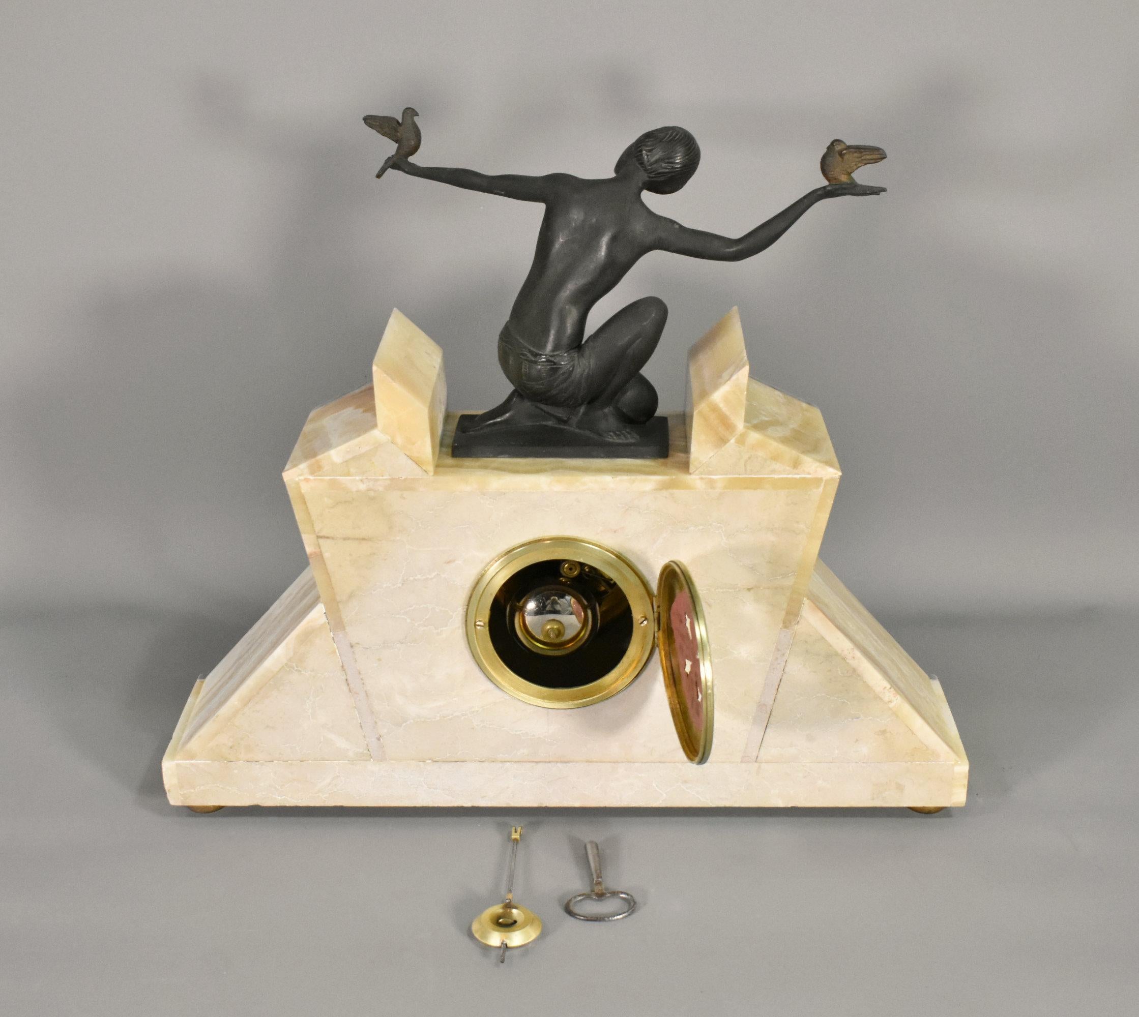 French Art Deco Clock & Garniture by H Molins-Balleste & Tahou, Lourdes For Sale 9