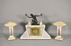French Art Deco Clock & Garniture by H Molins-Balleste & Tahou, Lourdes