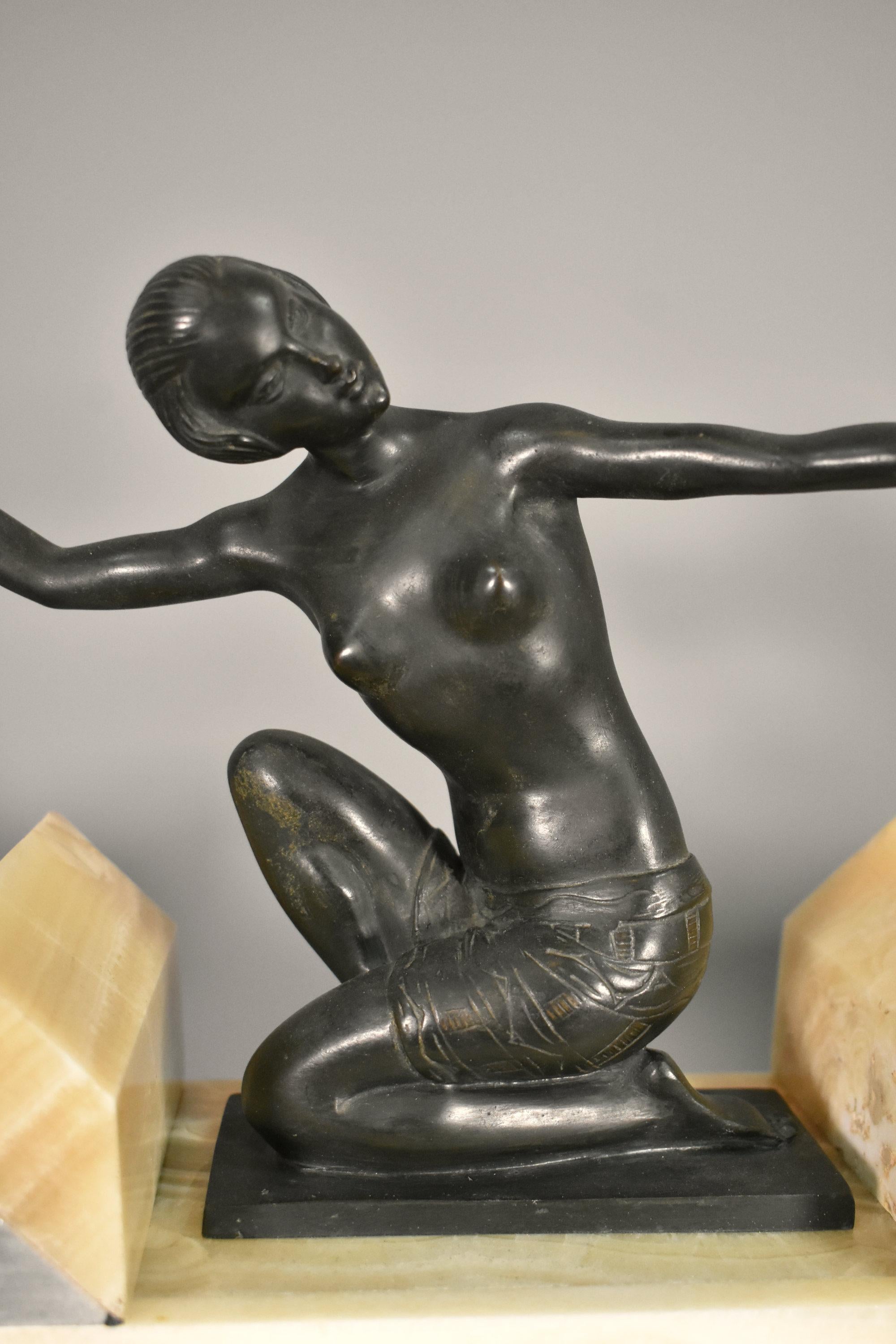 French Art Deco Clock & Garniture by H Molins-Balleste & Tahou, Lourdes For Sale 1