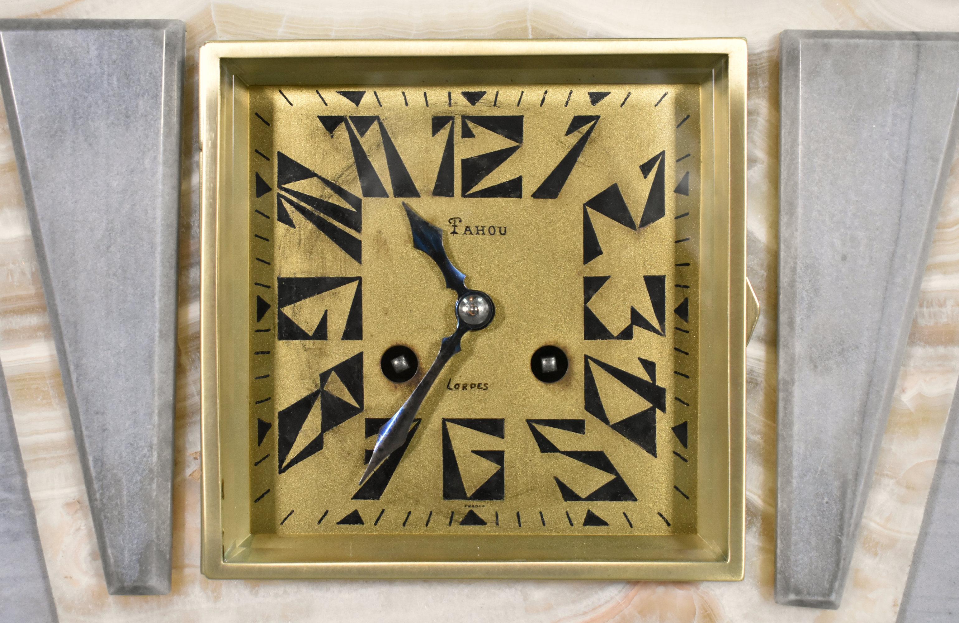 French Art Deco Clock & Garniture by H Molins-Balleste & Tahou, Lourdes For Sale 3