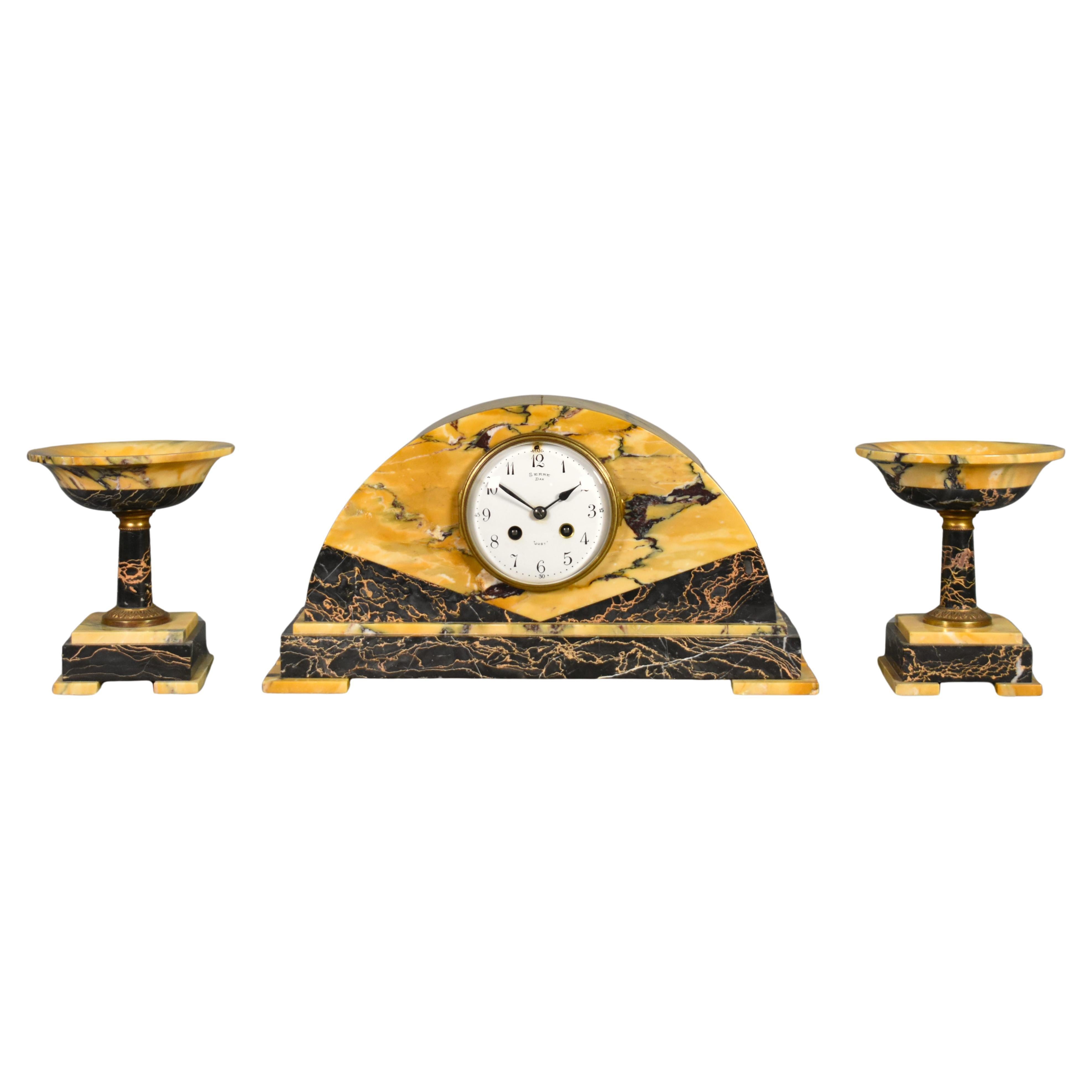 French Art Deco Clock & Garniture Set