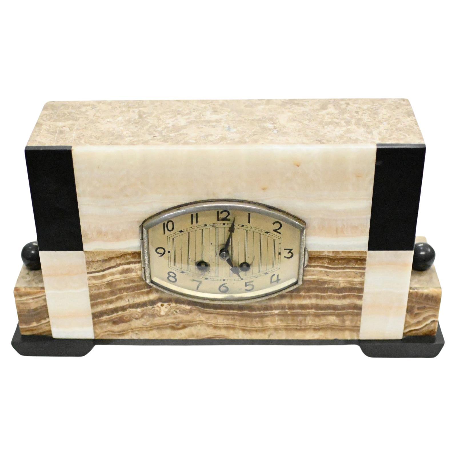 French Art Deco Clock Marble Mantle Timepiece