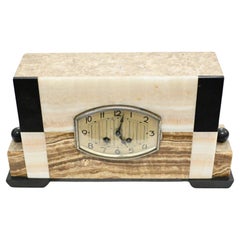 Used French Art Deco Clock Marble Mantle Timepiece