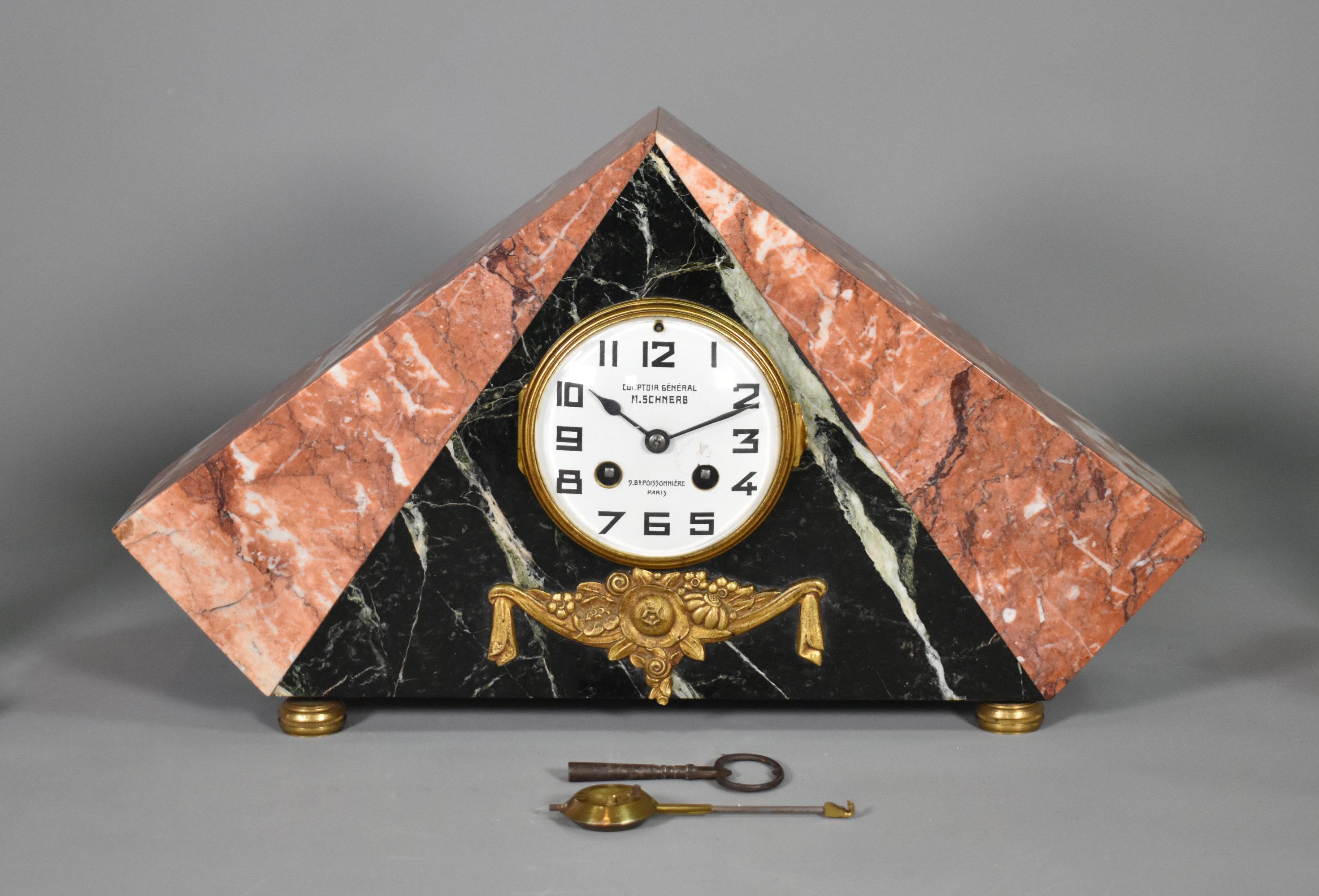 French Art Deco Clock Set by Comptoir General, M Schnerb, Paris For Sale 5