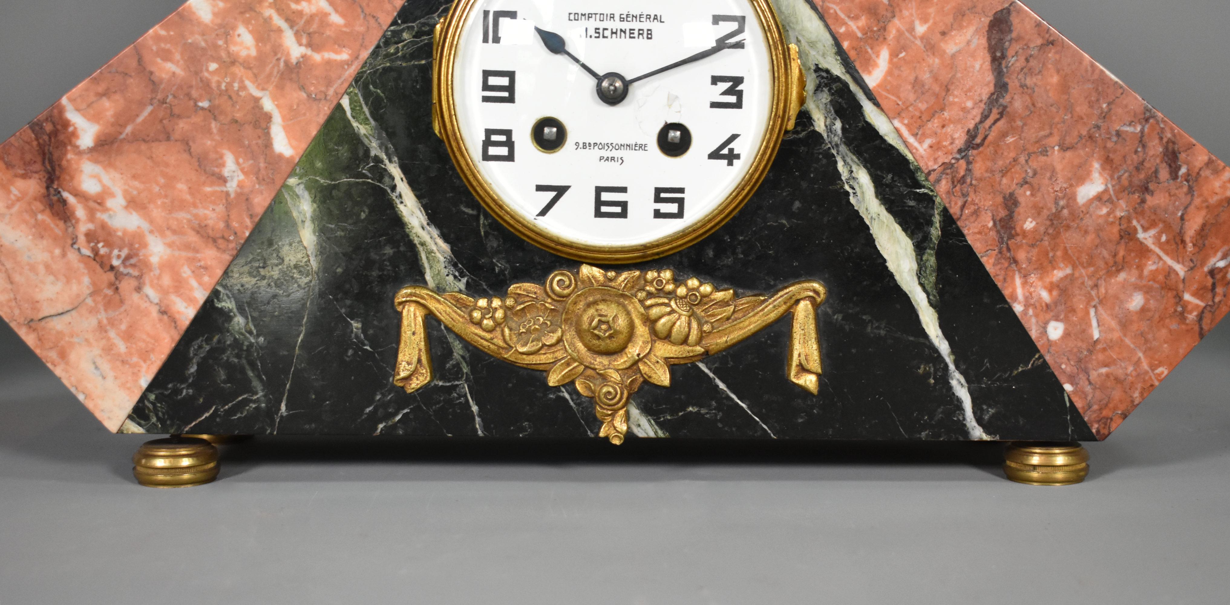 French Art Deco Clock Set by Comptoir General, M Schnerb, Paris For Sale 3