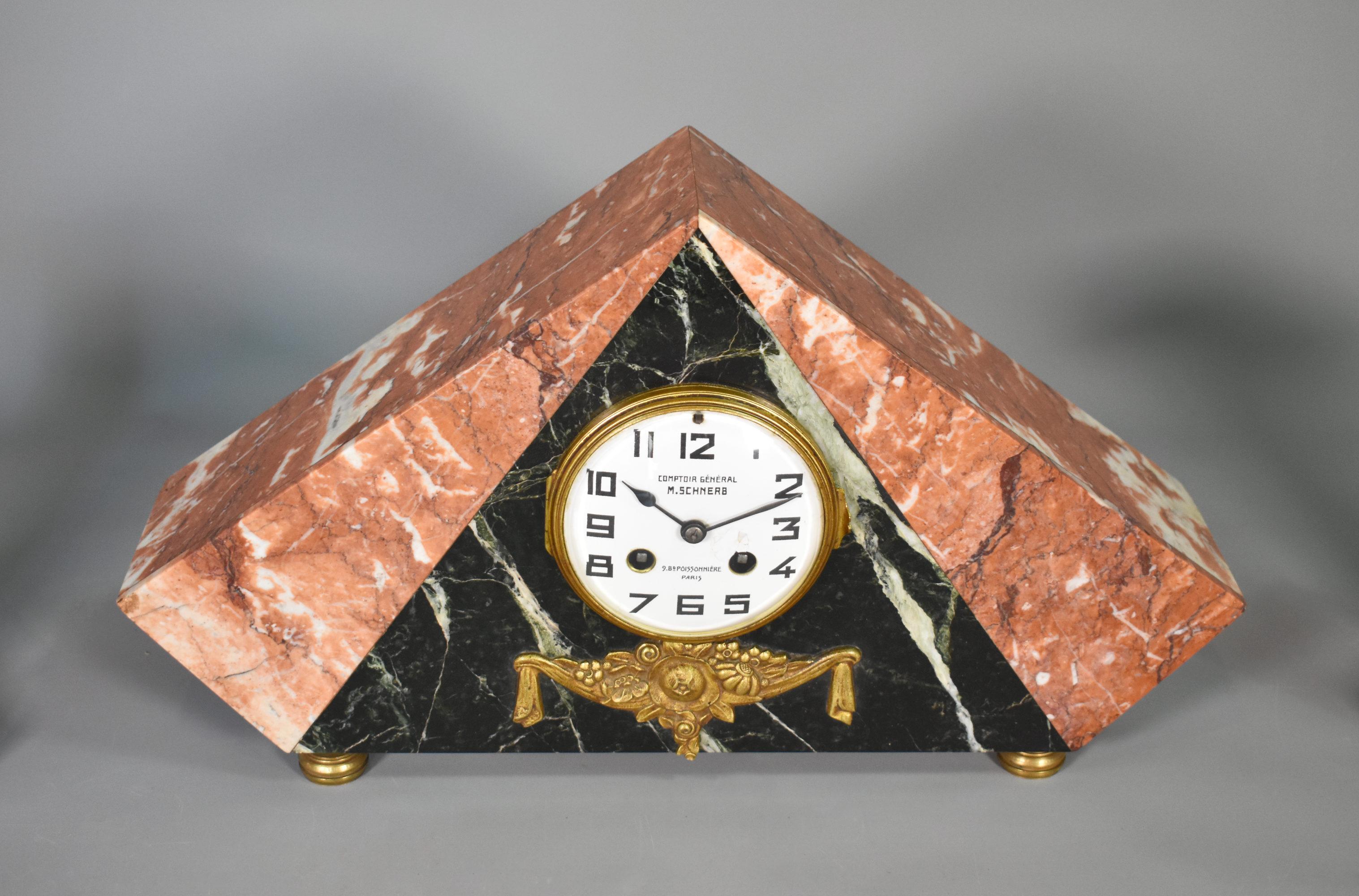 French Art Deco Clock Set by Comptoir General, M Schnerb, Paris For Sale 4