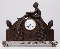 French Art Deco clock with stylized Birds and garniture 1925