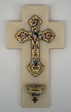 French Art Deco Cloisonne Bronze Stoup Crucifix, 1920
