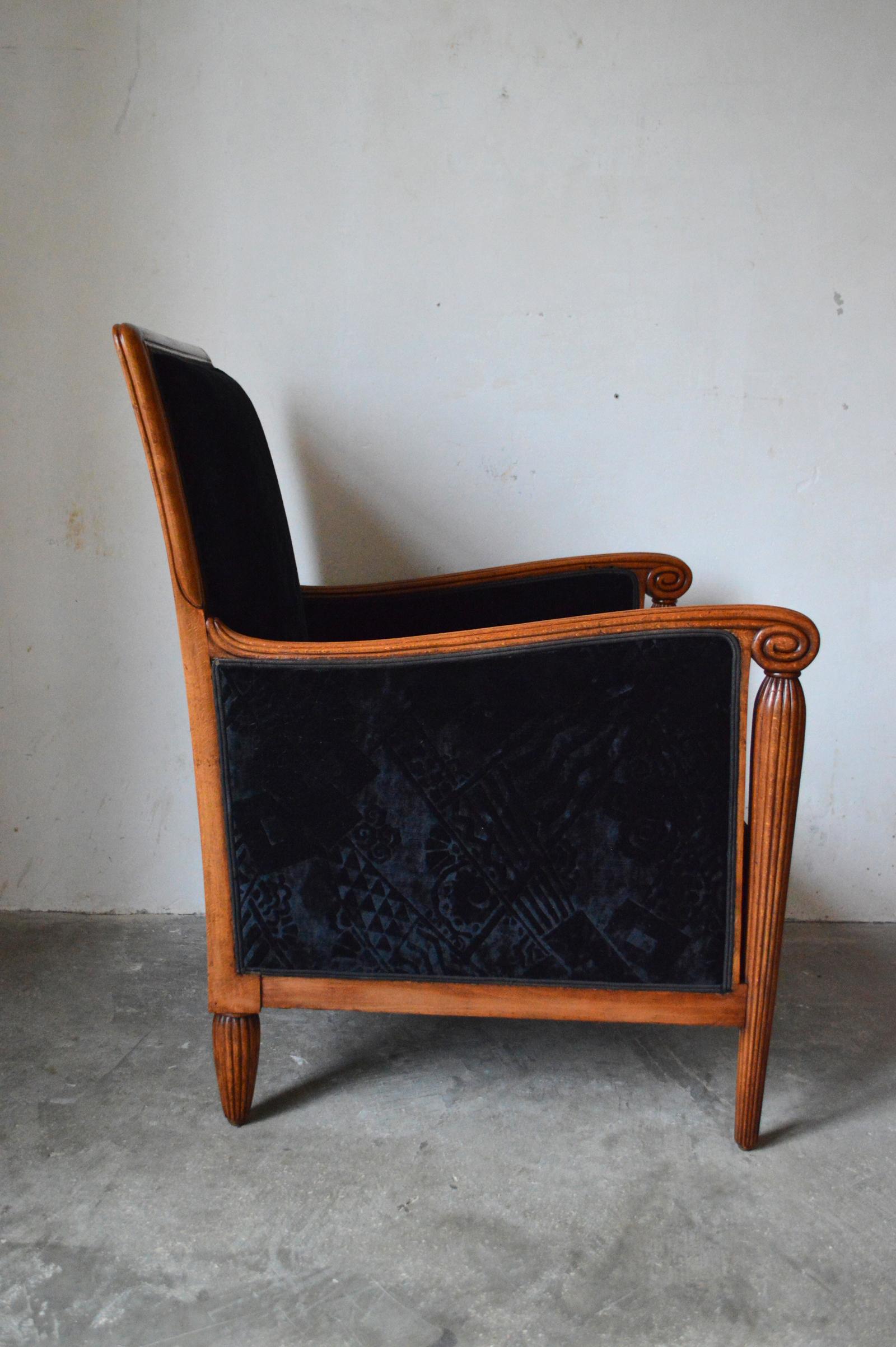 Fabric French Art Deco Club Armchair Attributed to Maurice Dufrène, circa 1925