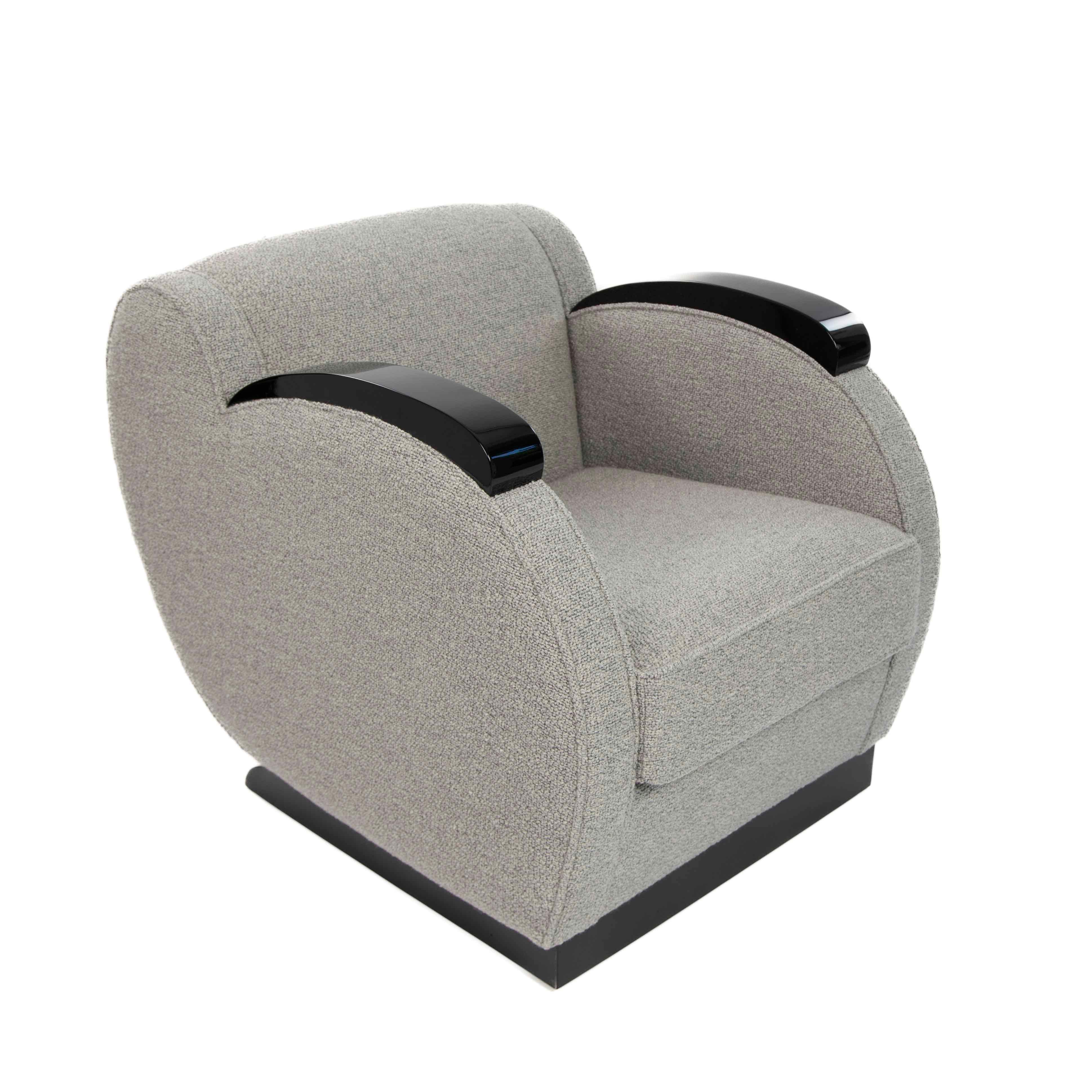 Sedia da club Art Déco francese Laccato nero lucido e tessuto bouclé grigio, anni '30 in vendita 4