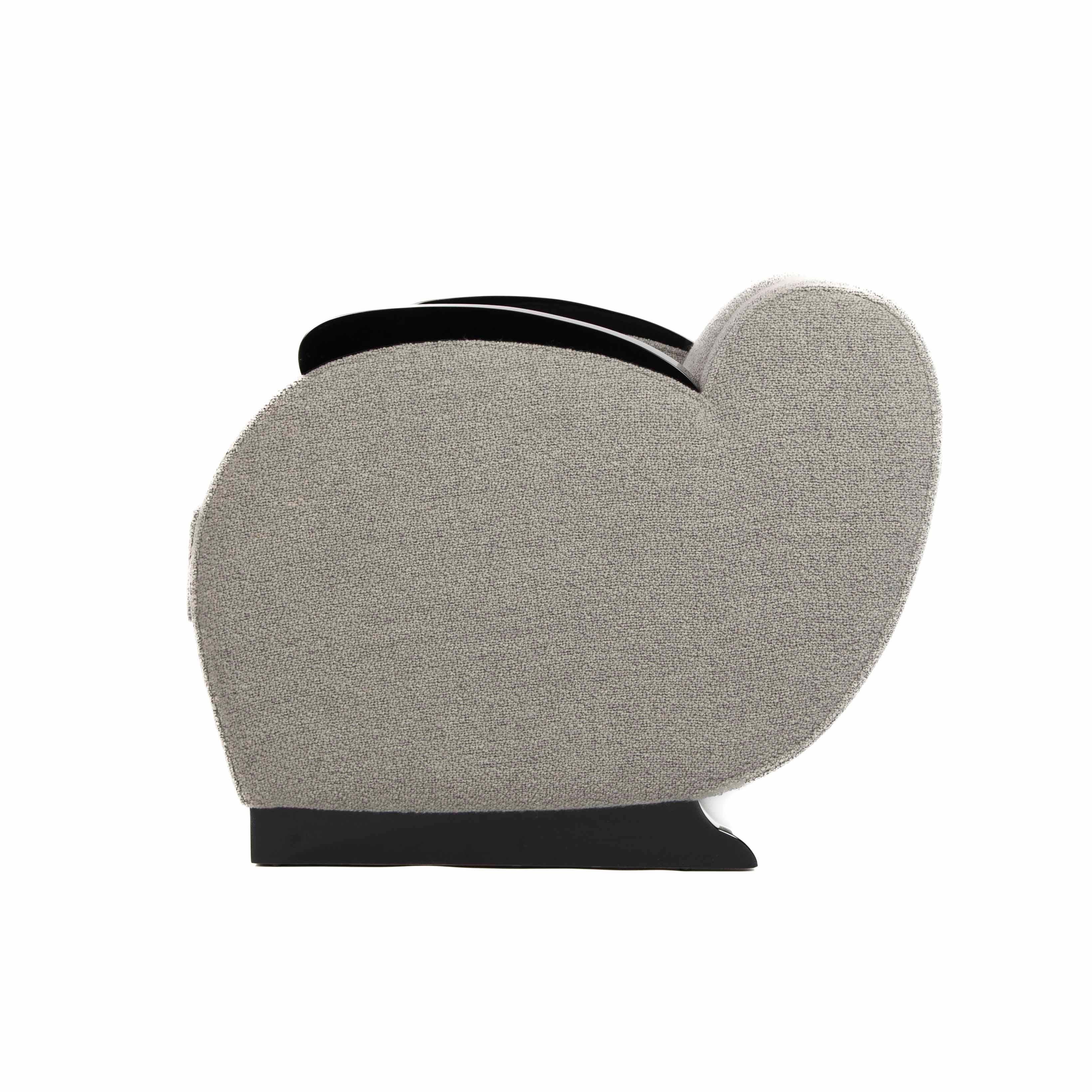 Sedia da club Art Déco francese Laccato nero lucido e tessuto bouclé grigio, anni '30 In condizioni ottime in vendita a Salzburg, AT