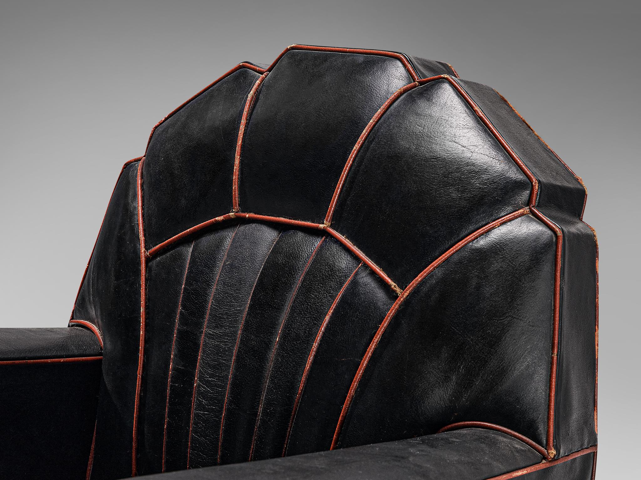 French Art Deco Club Chair in Black Leather In Good Condition In Waalwijk, NL