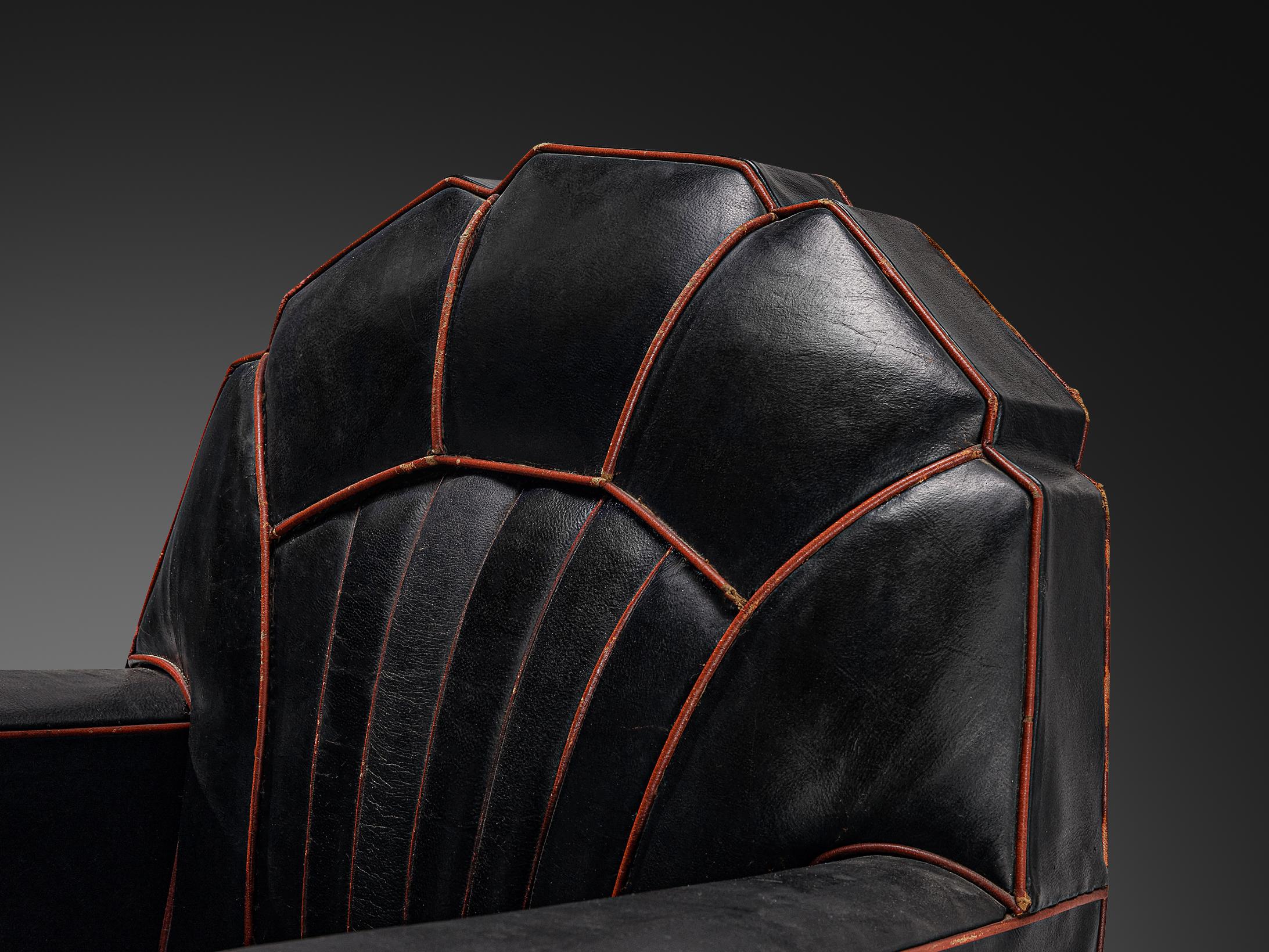 Mid-20th Century French Art Deco Club Chair in Black Leather For Sale