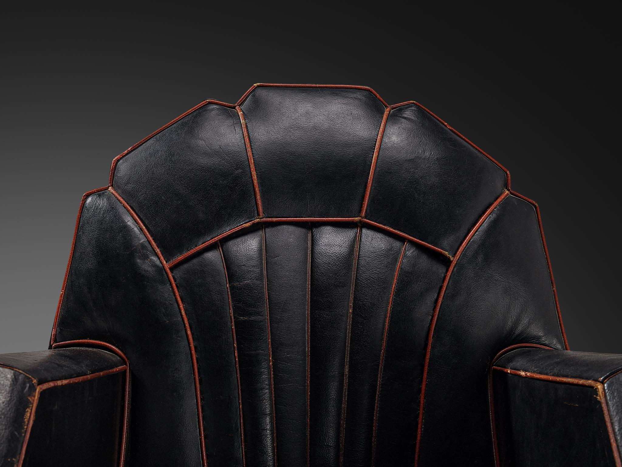 French Art Deco Club Chair in Black Leather For Sale 2