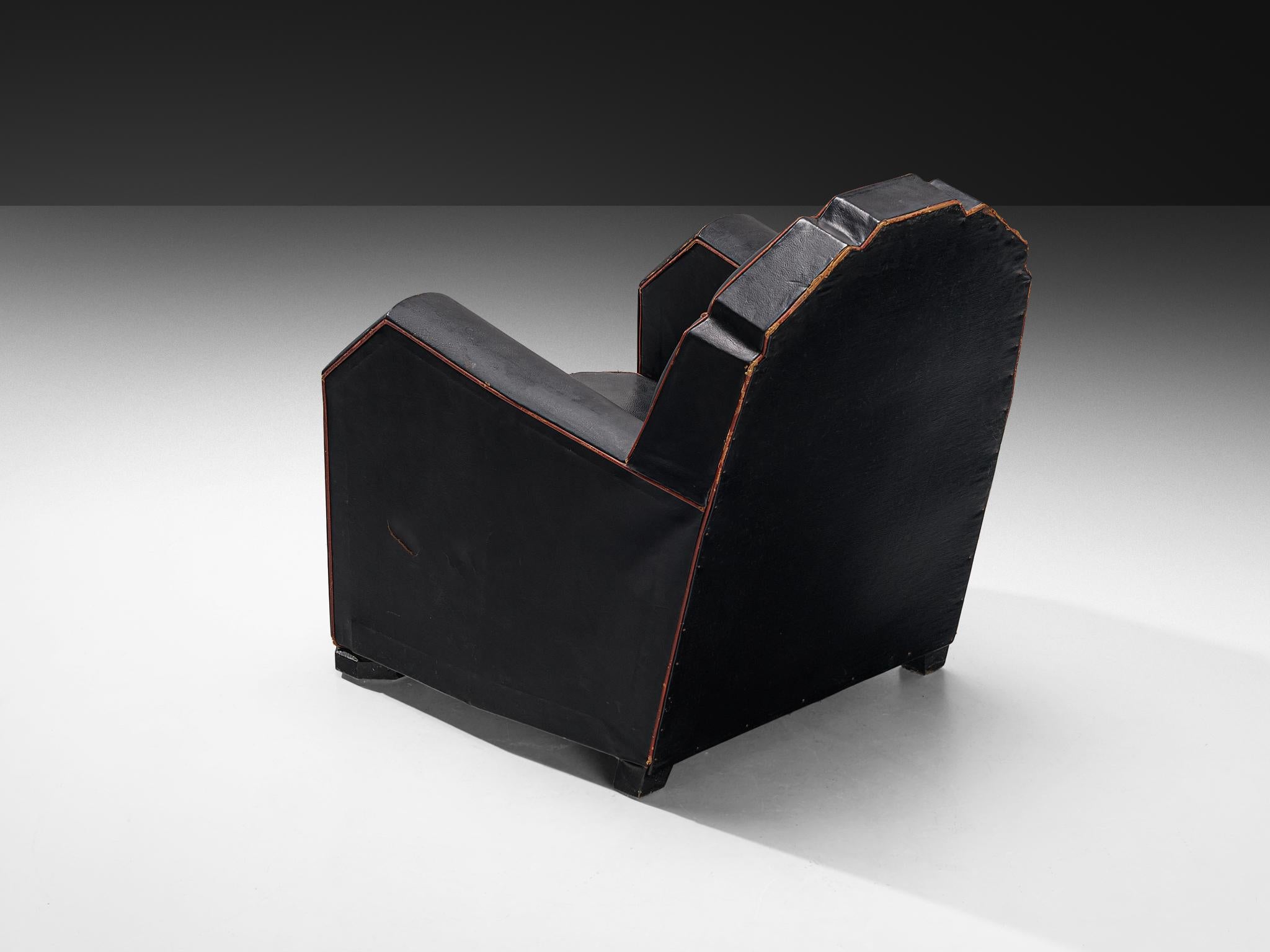 French Art Deco Club Chair in Black Leather For Sale 4