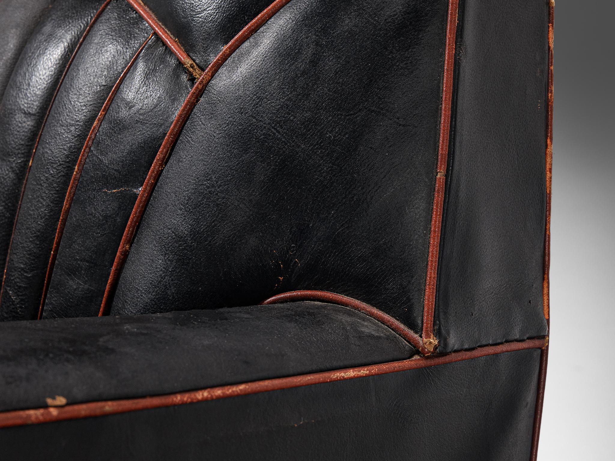 French Art Deco Club Chair in Black Leather For Sale 5