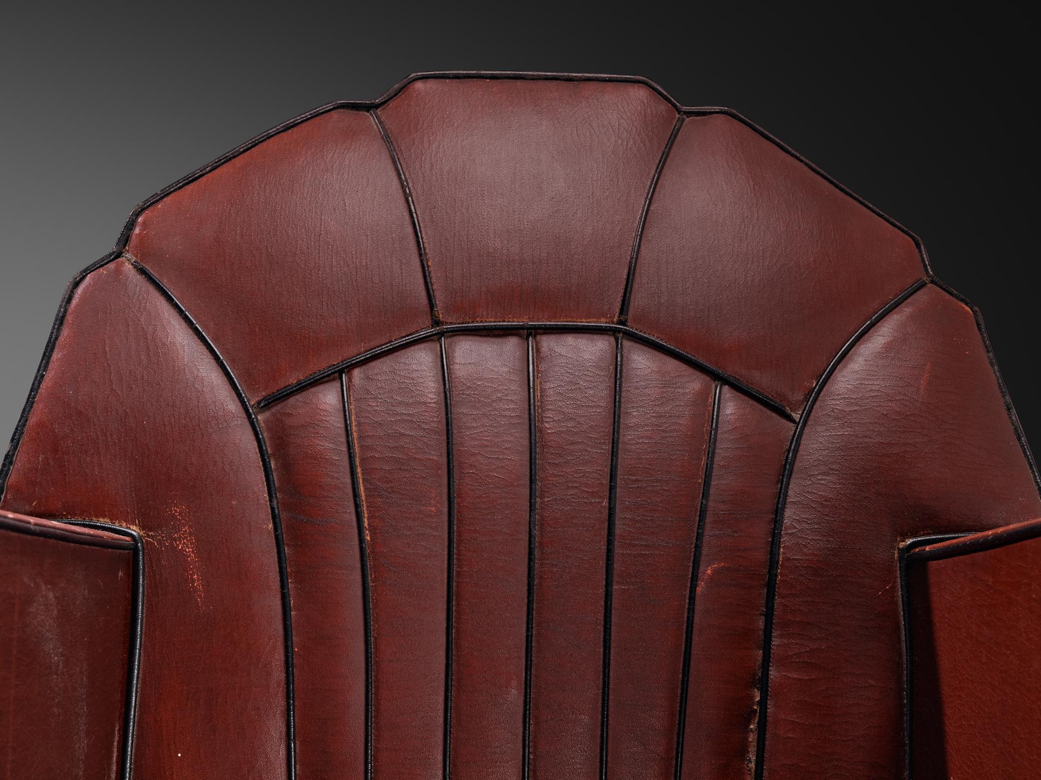 Mid-20th Century French Art Deco Club Chair in Burgundy Leather For Sale
