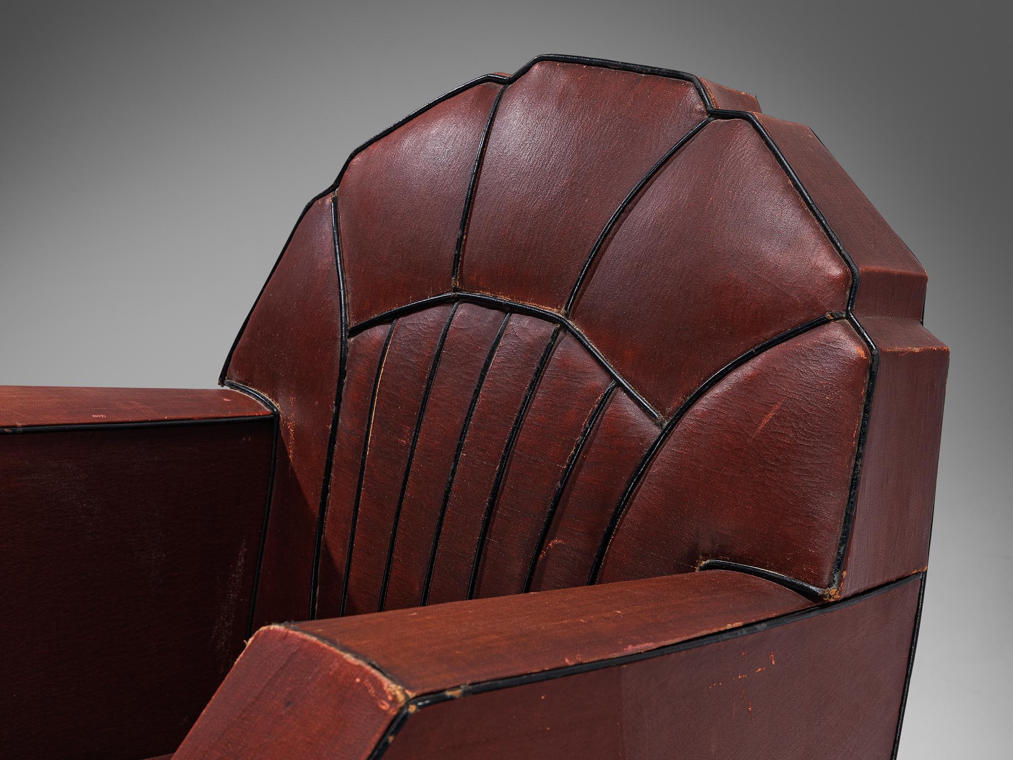 French Art Deco Club Chair in Burgundy Leather  For Sale 1