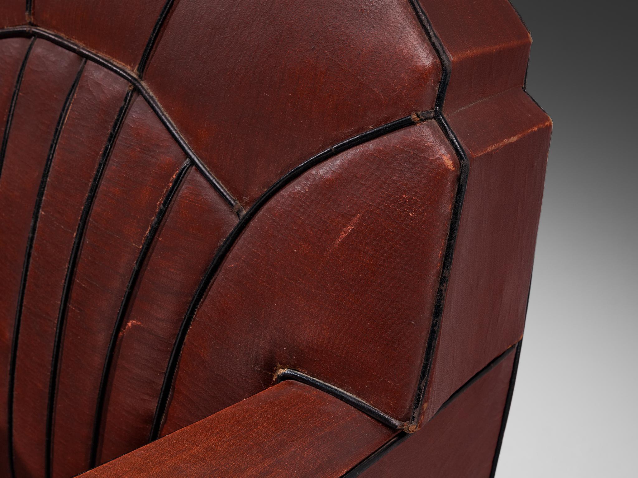French Art Deco Club Chair in Burgundy Leather For Sale 2