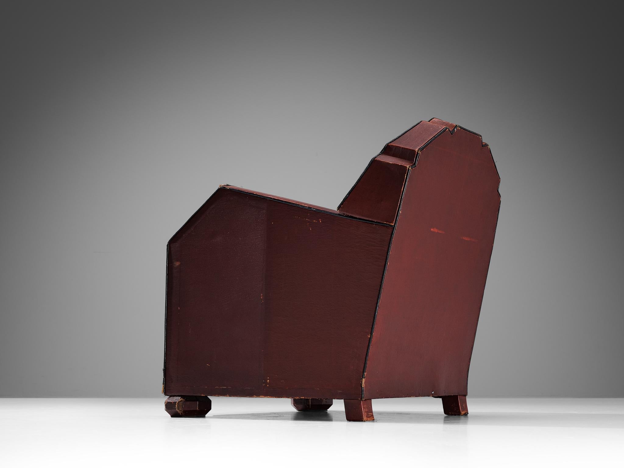 French Art Deco Club Chair in Burgundy Leather  For Sale 3