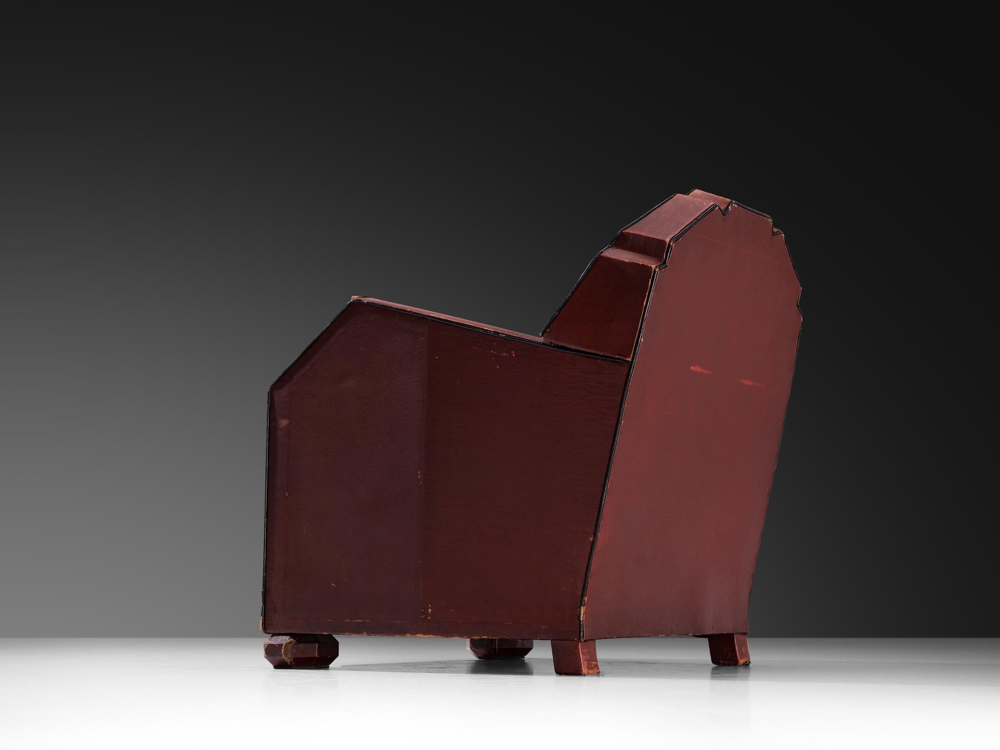French Art Deco Club Chair in Burgundy Leather For Sale 3