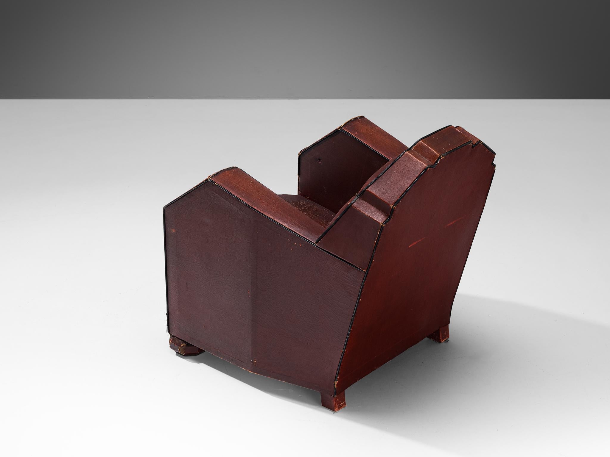 French Art Deco Club Chair in Burgundy Leather  For Sale 4