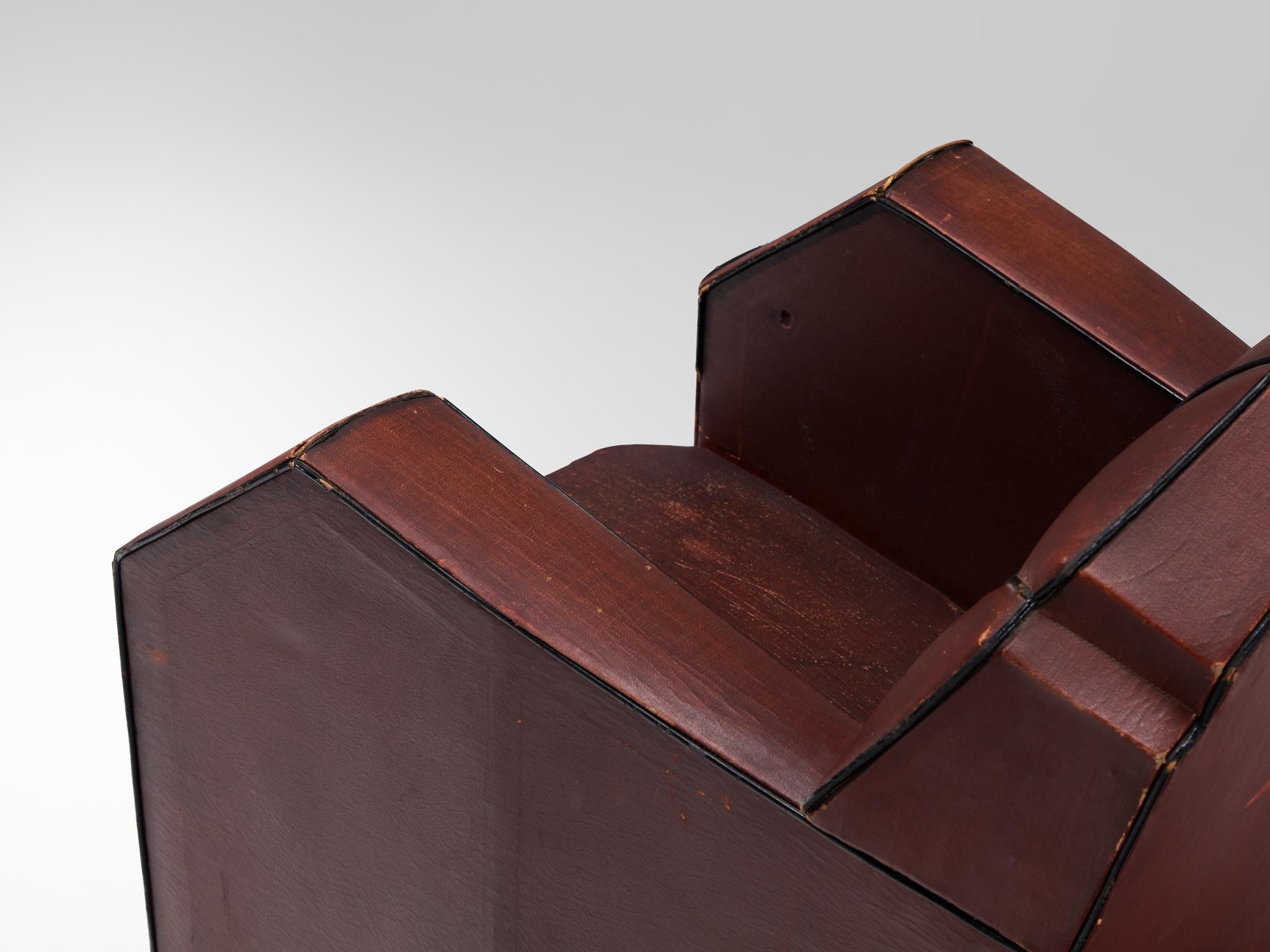 French Art Deco Club Chair in Burgundy Leather For Sale 5