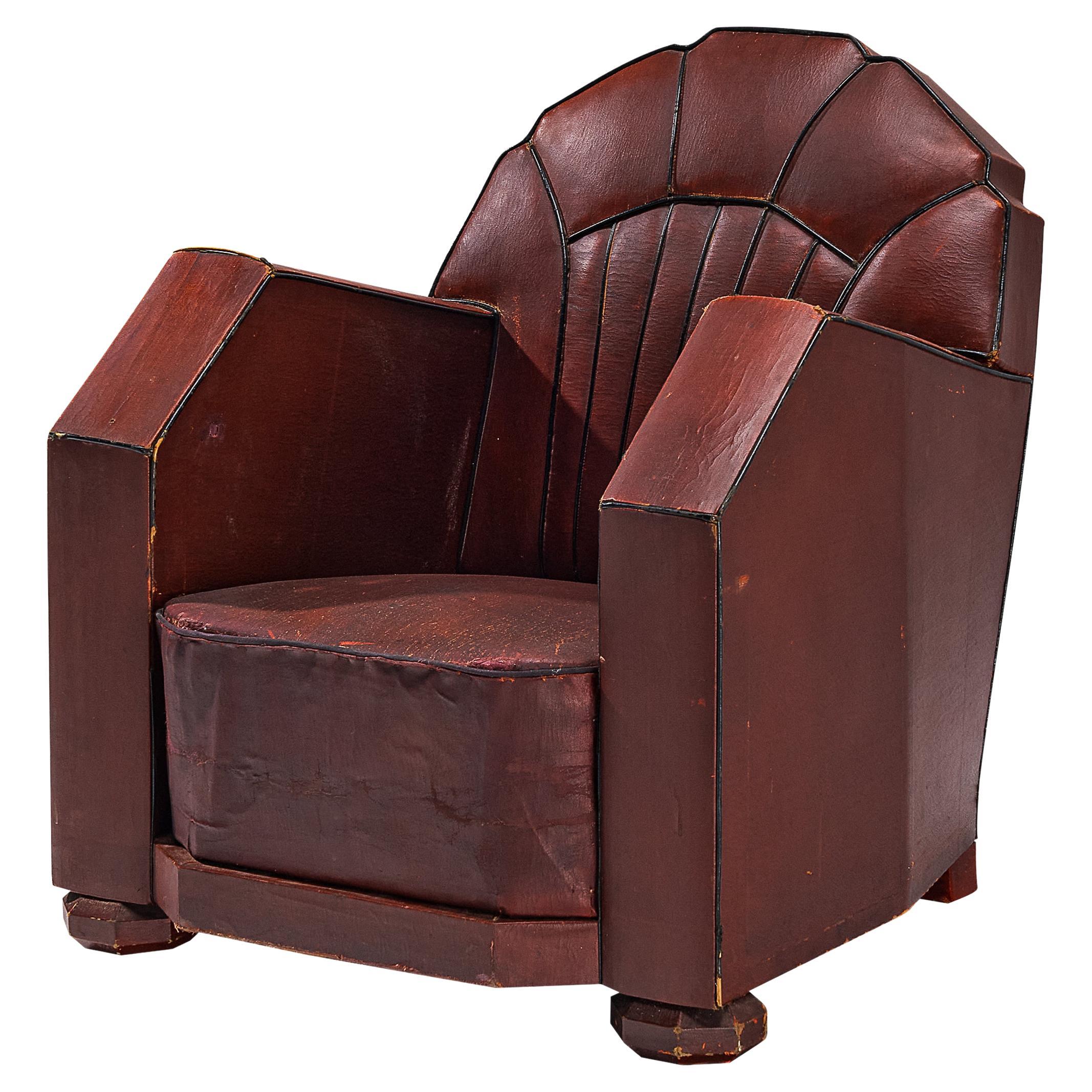 French Art Deco Club Chair in Burgundy Leather  For Sale