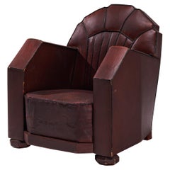 French Art Deco Club Chair in Burgundy Leather