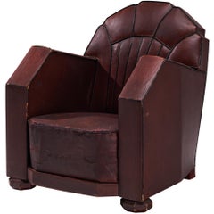 Französischer Art-déco-Clubsessel aus burgunderrotem Leder