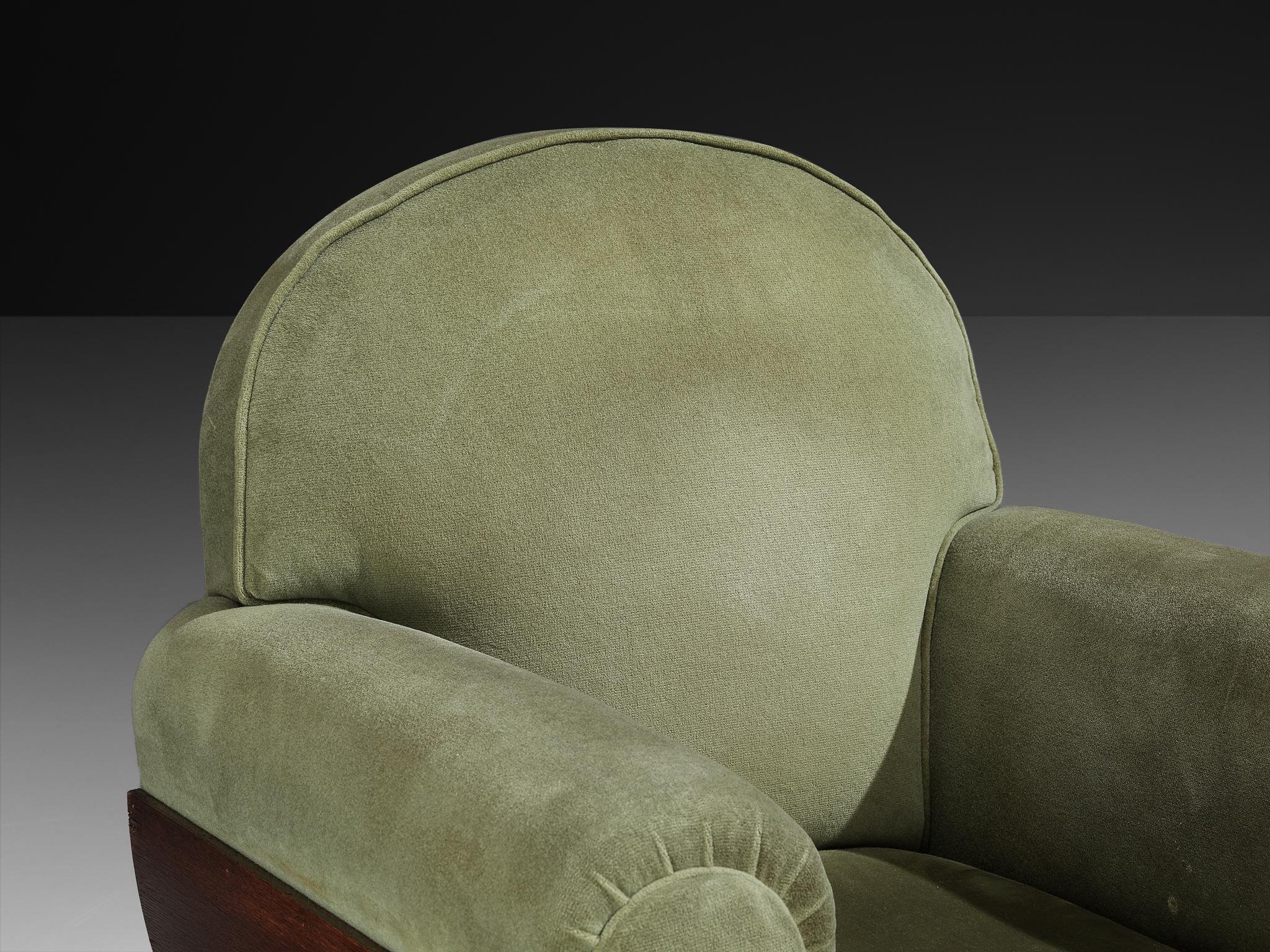 Silla Club Art Decó francesa de roble y tela en venta 4