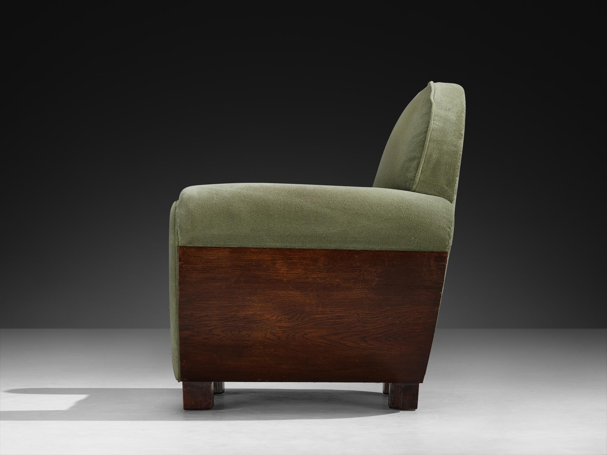 Silla Club Art Decó francesa de roble y tela Francés en venta