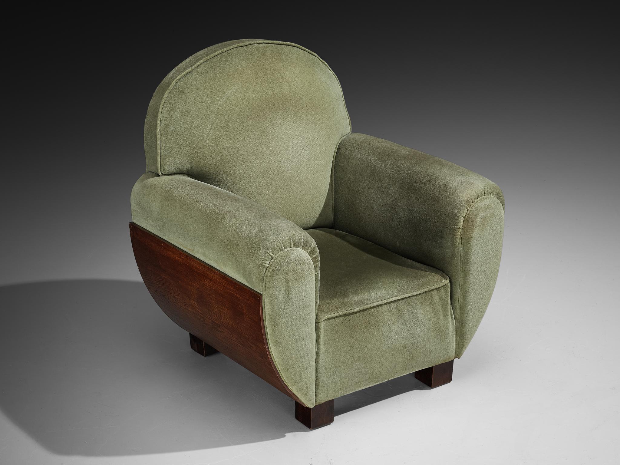 Silla Club Art Decó francesa de roble y tela en Bueno estado para la venta en Waalwijk, NL