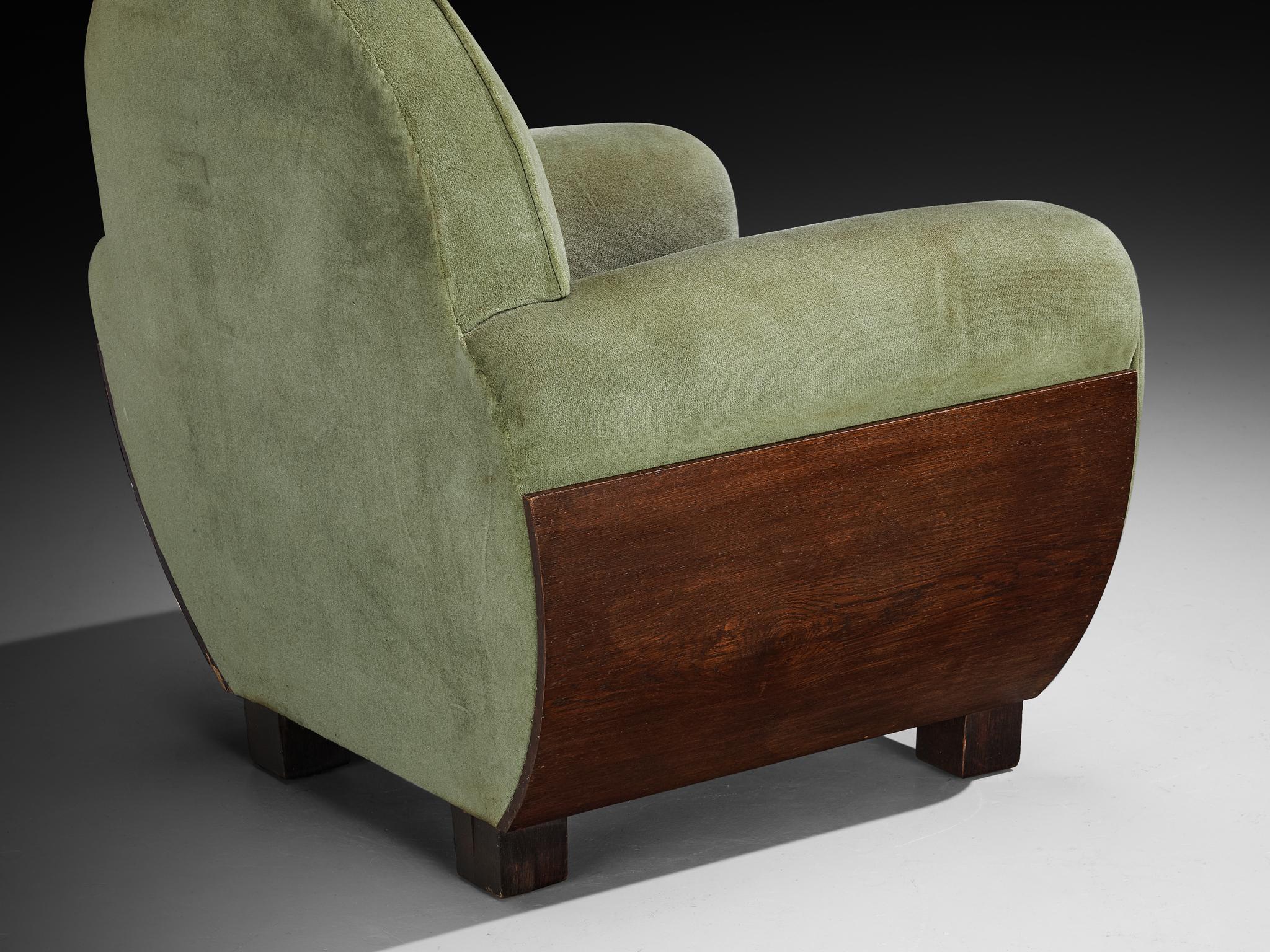 Silla Club Art Decó francesa de roble y tela en venta 2