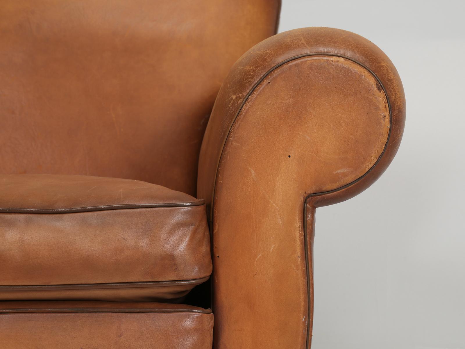 French Art Deco Club Chair Original and Supple Leather, Restored Internally Only For Sale 5