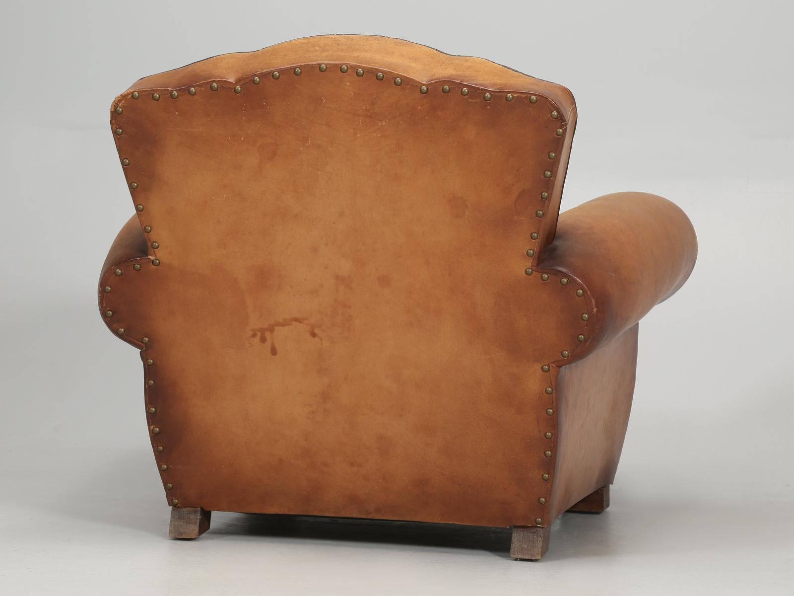 French Art Deco Club Chair Original and Supple Leather, Restored Internally Only For Sale 10