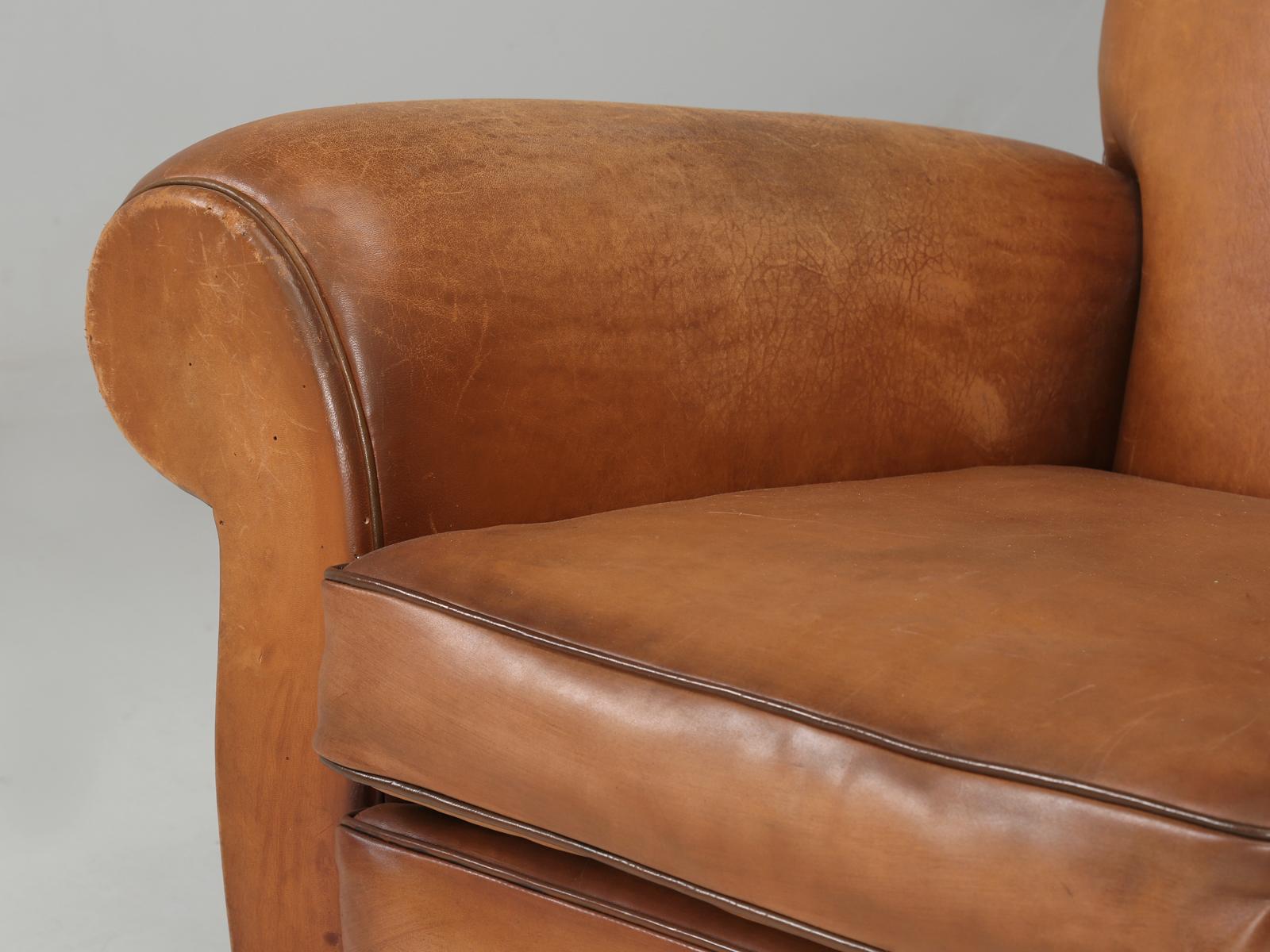 French Art Deco Club Chair Original and Supple Leather, Restored Internally Only For Sale 3
