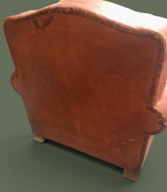 French Art Deco Club Chair, Original Leather, Moustache Back, 1930s