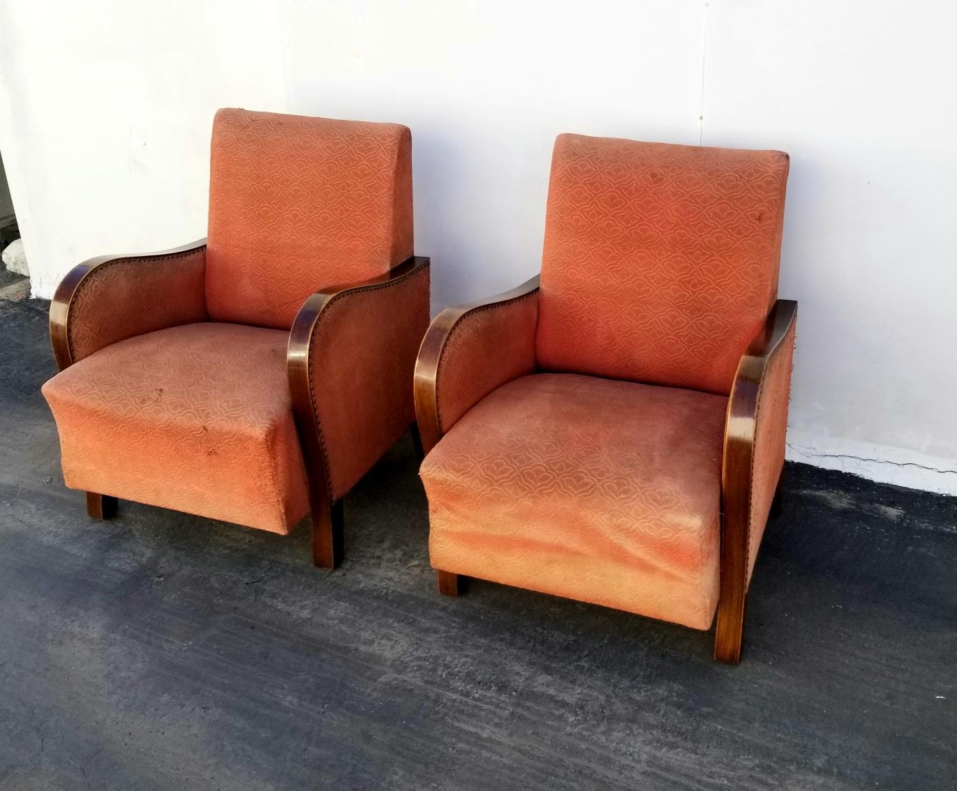 Walnut French Art Deco Club Chairs