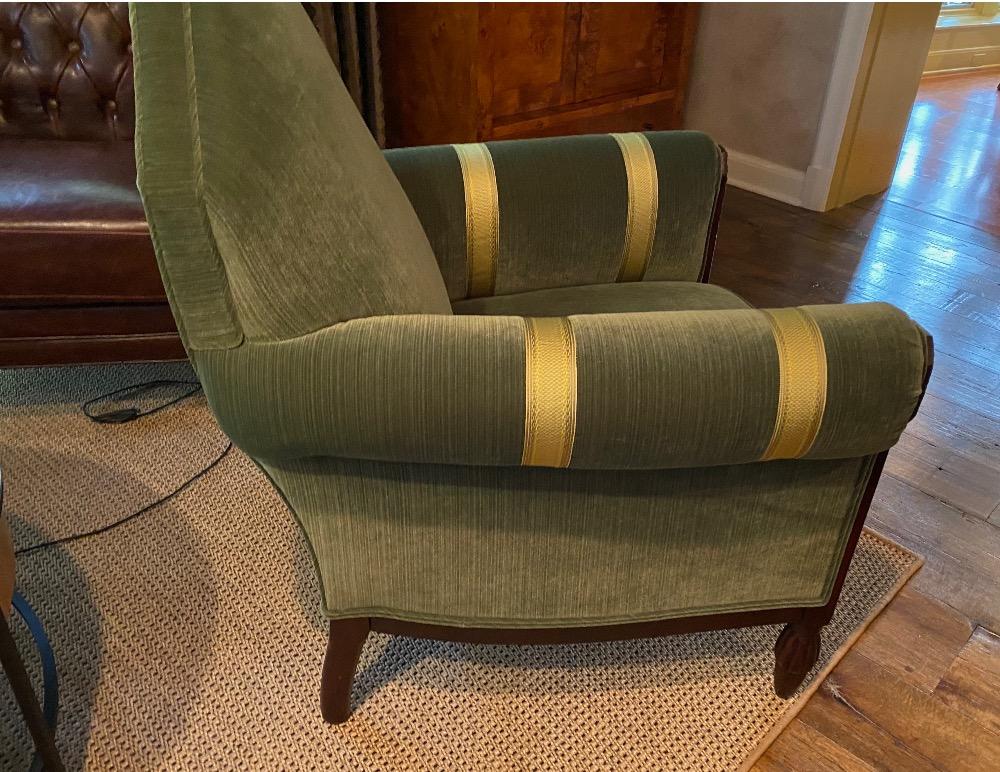French Art Deco Club Chairs Green Velvet and Silk 2