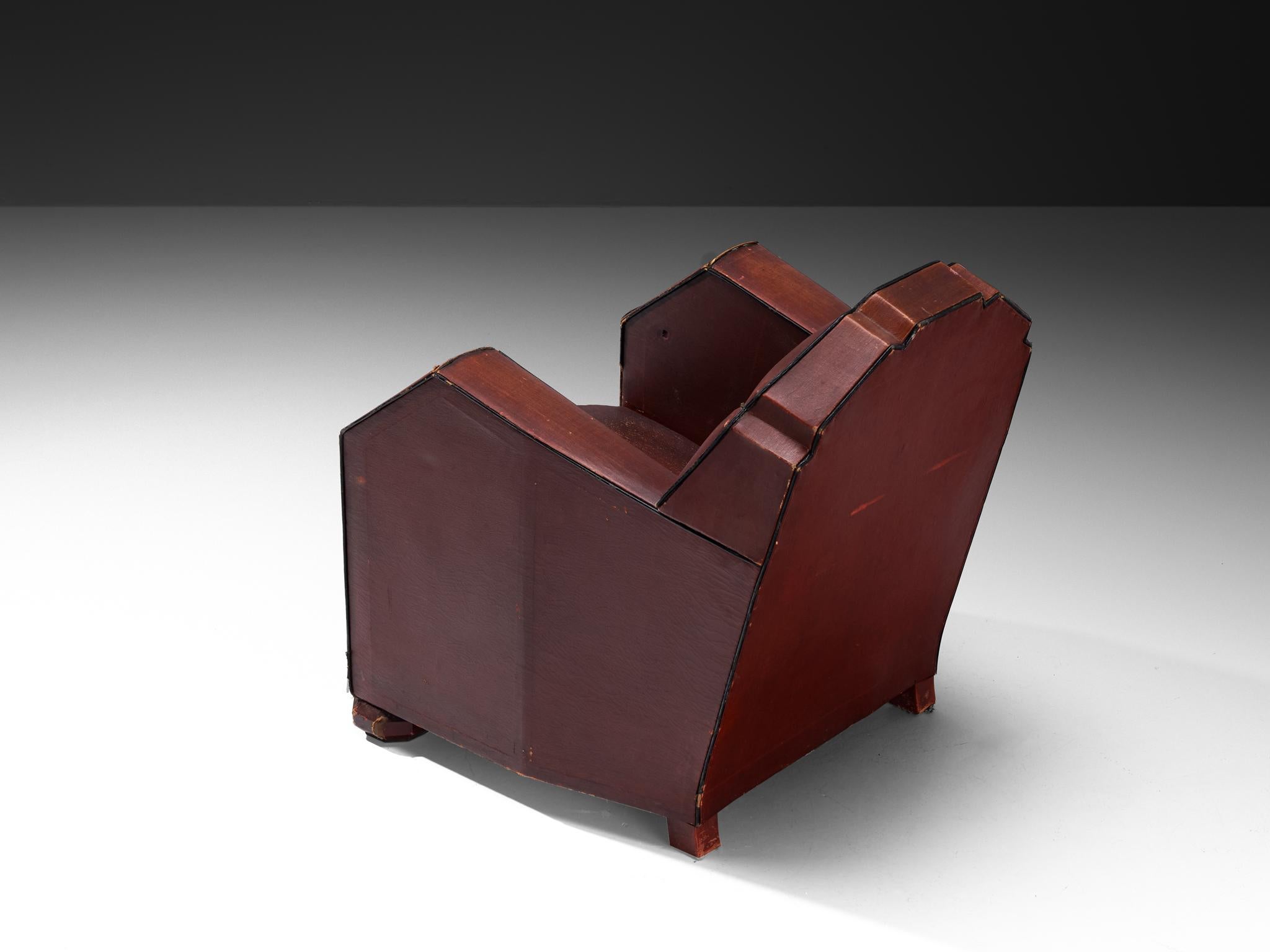 French Art Deco Club Chairs in Black and Burgundy Leather For Sale 2