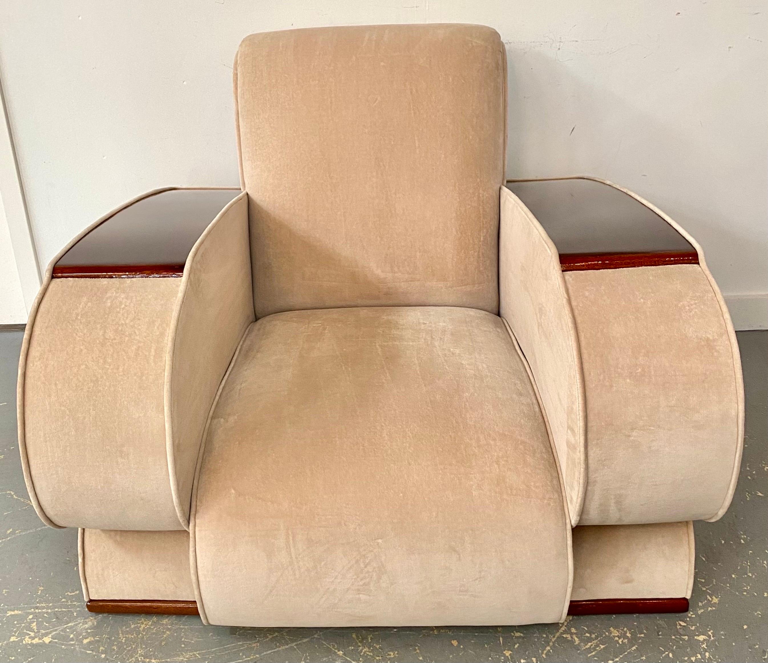 French Art Deco Club or Lounge Chair in Beige Suede Upholstery, a Pair  For Sale 6