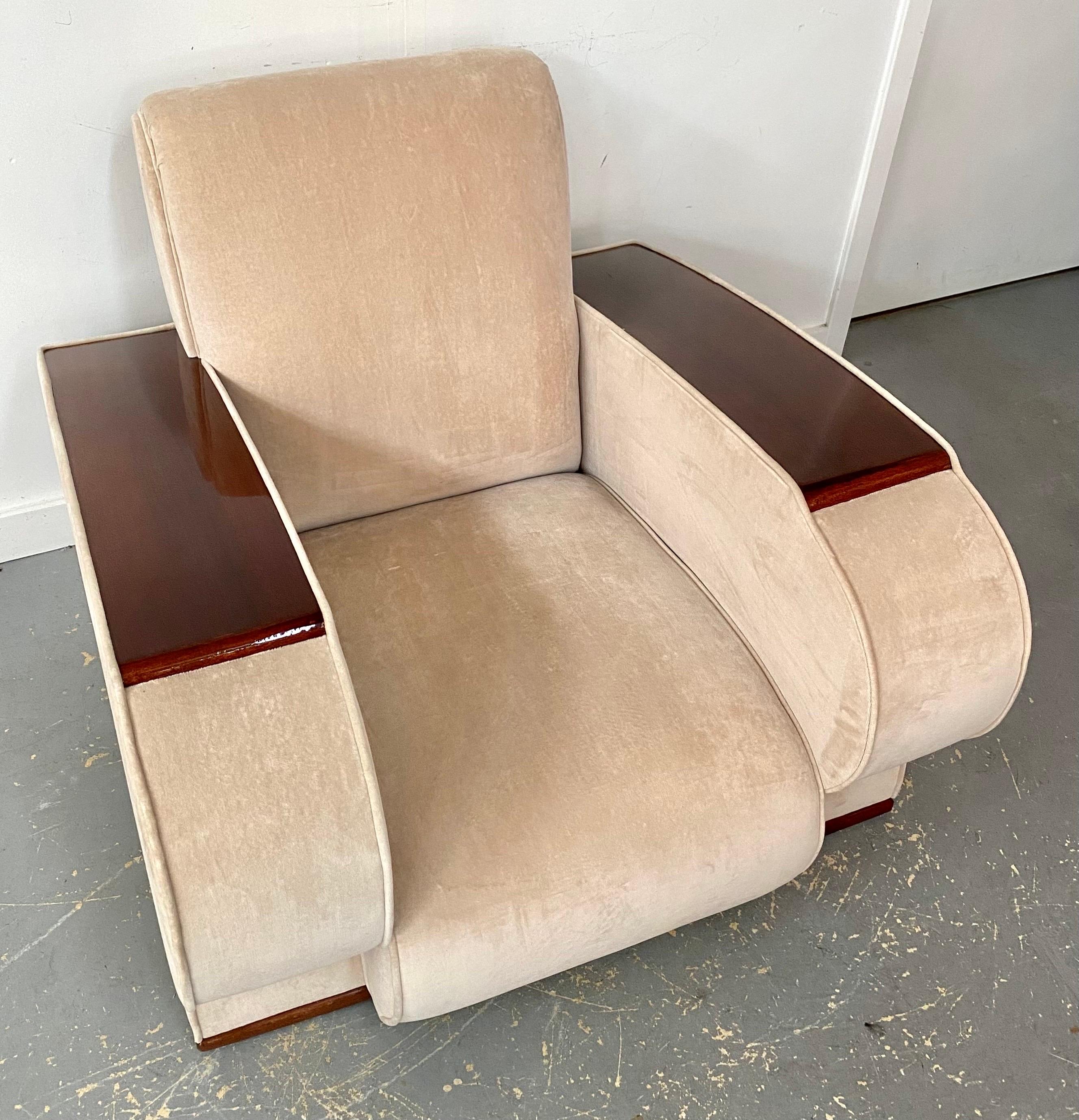 French Art Deco Club or Lounge Chair in Beige Suede Upholstery, a Pair  For Sale 7