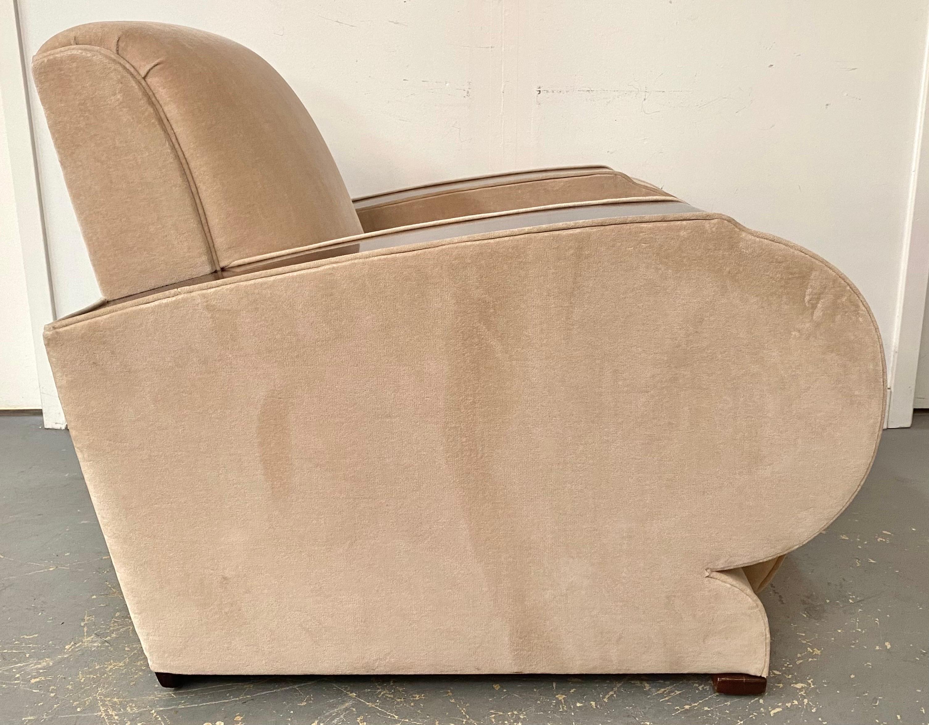 French Art Deco Club or Lounge Chair in Beige Suede Upholstery, a Pair  For Sale 8