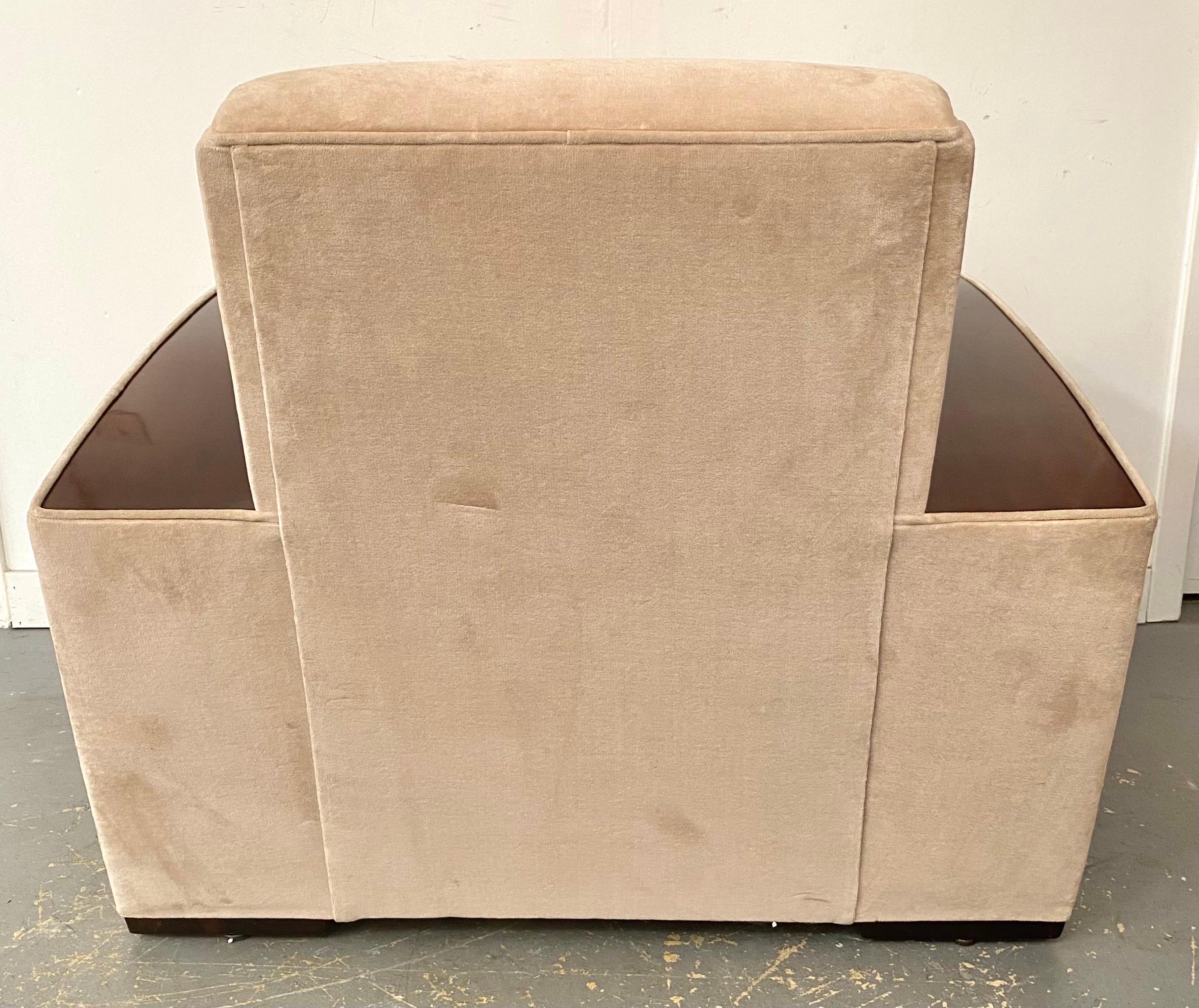 French Art Deco Club or Lounge Chair in Beige Suede Upholstery, a Pair  For Sale 9