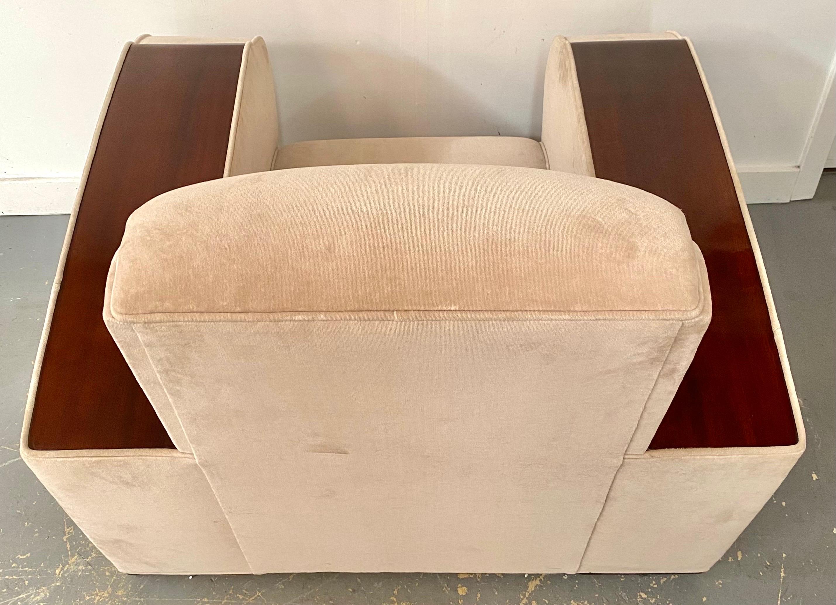 French Art Deco Club or Lounge Chair in Beige Suede Upholstery, a Pair  For Sale 10