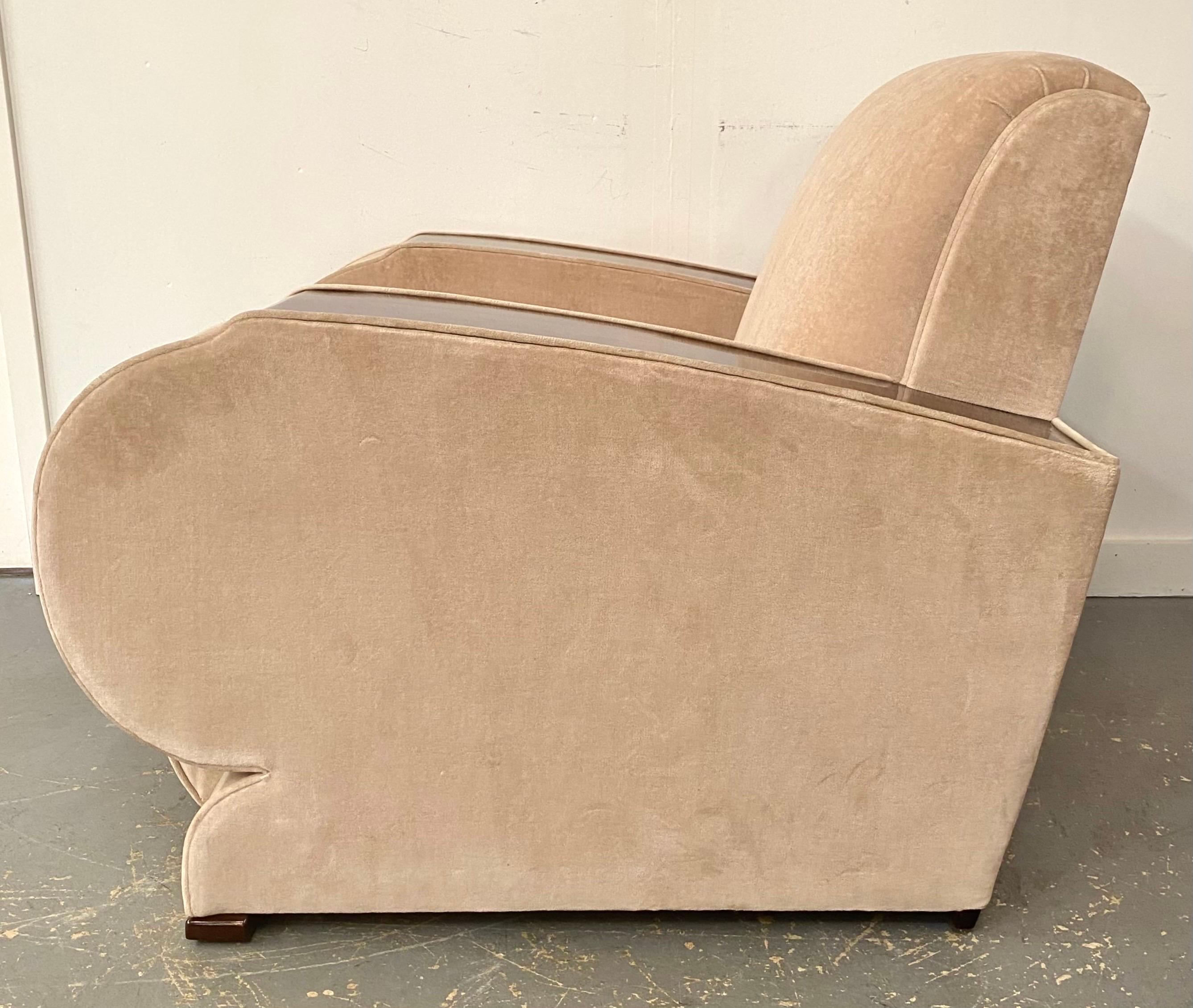 French Art Deco Club or Lounge Chair in Beige Suede Upholstery, a Pair  For Sale 11