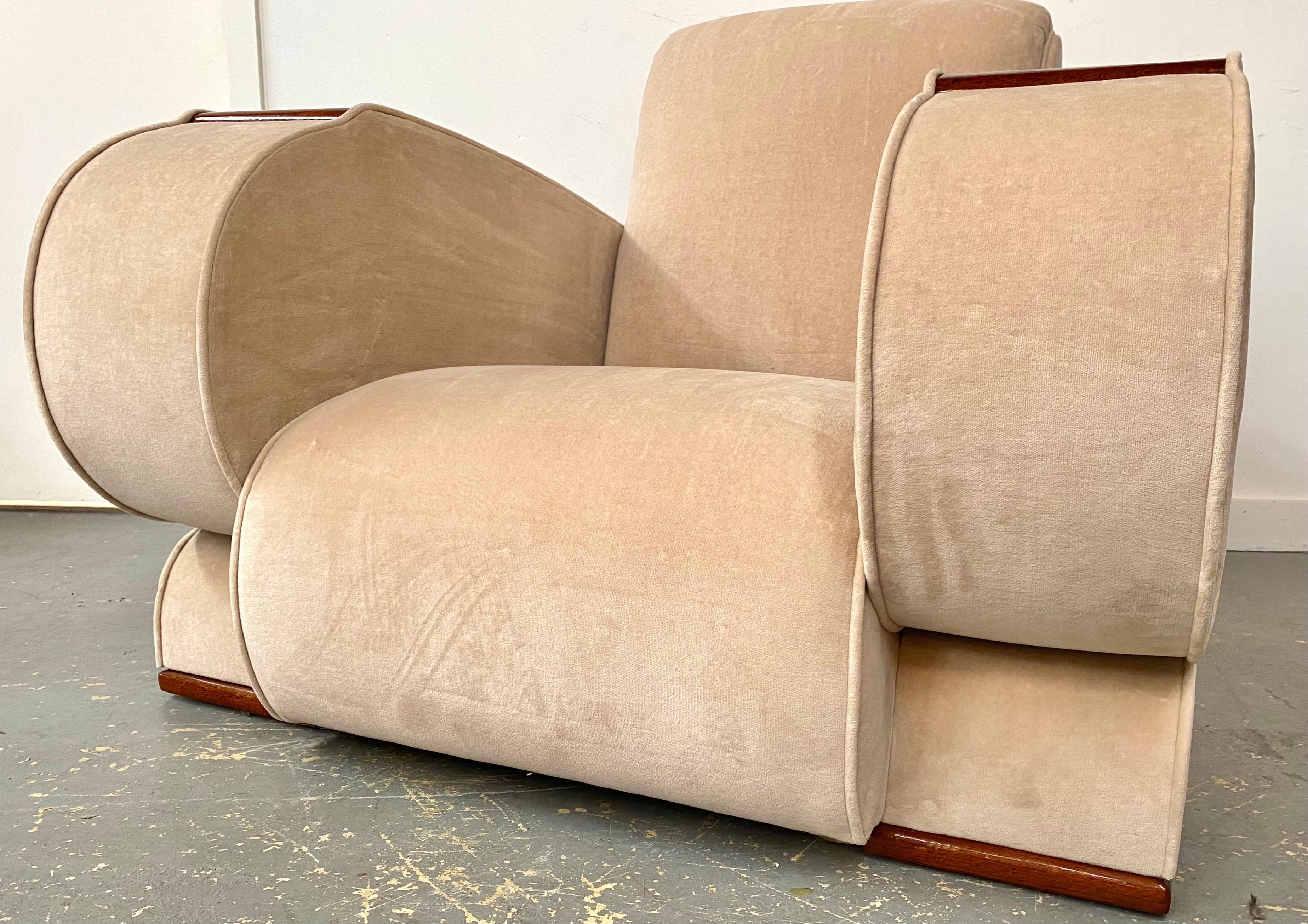 French Art Deco Club or Lounge Chair in Beige Suede Upholstery, a Pair  For Sale 2