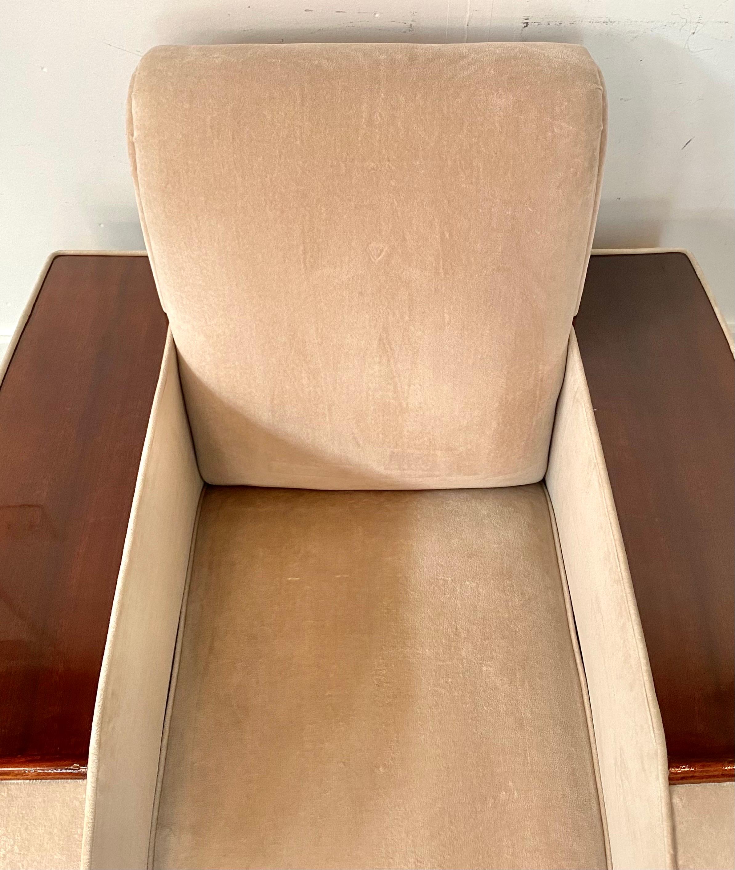 French Art Deco Club or Lounge Chair in Beige Suede Upholstery, a Pair  For Sale 4