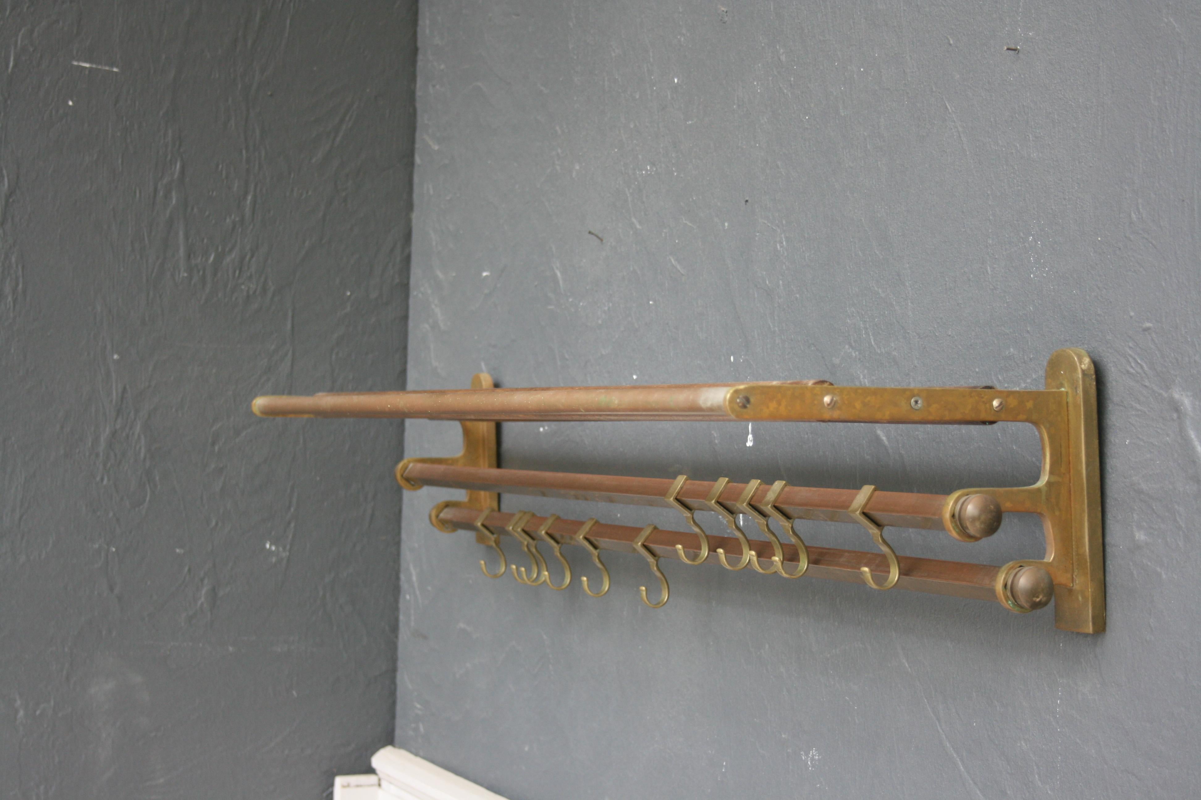 French Art Deco Coat and Hat Rack Made of Brass, 1920s 14